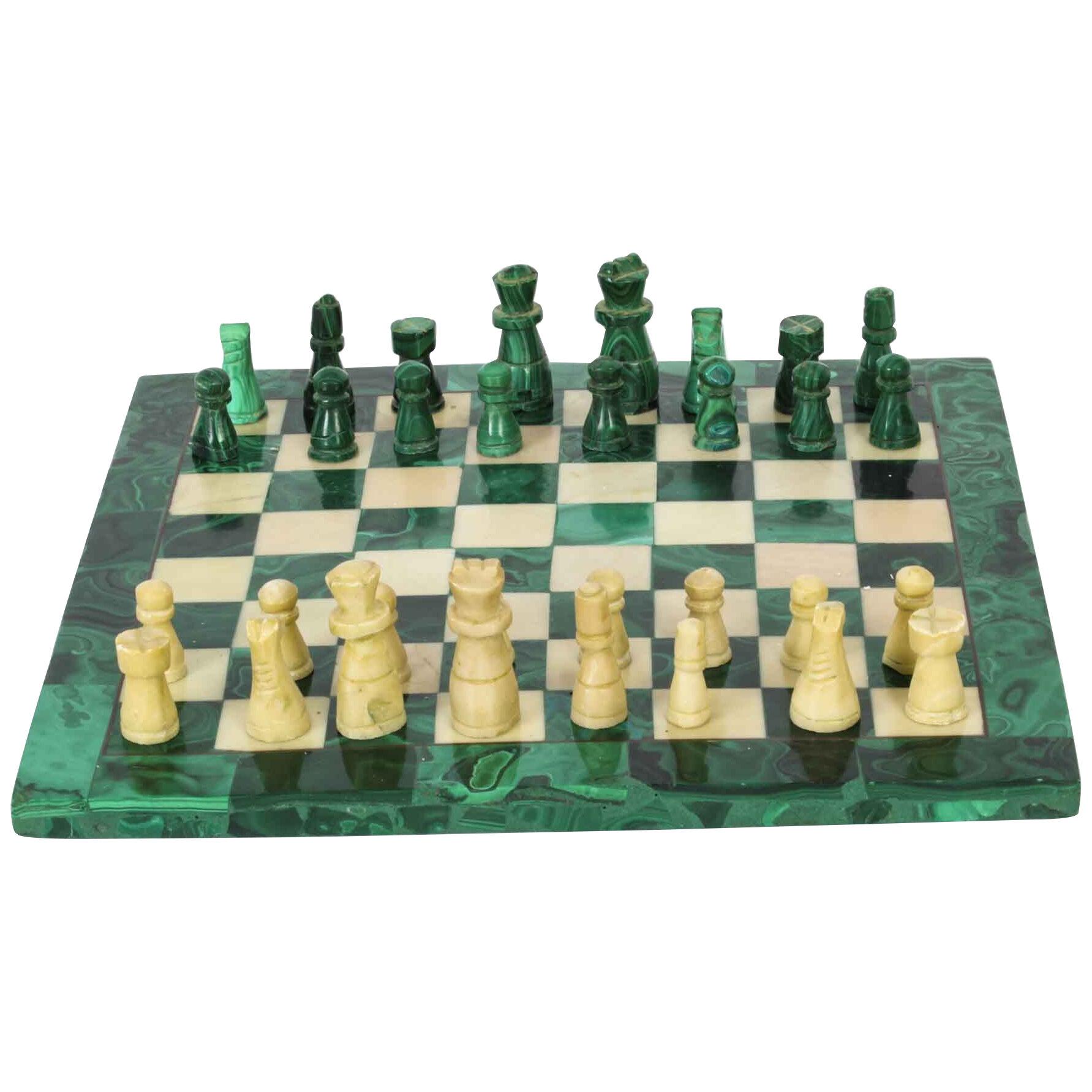 Antique Malachite & Carrara Marble Chess Board C1920