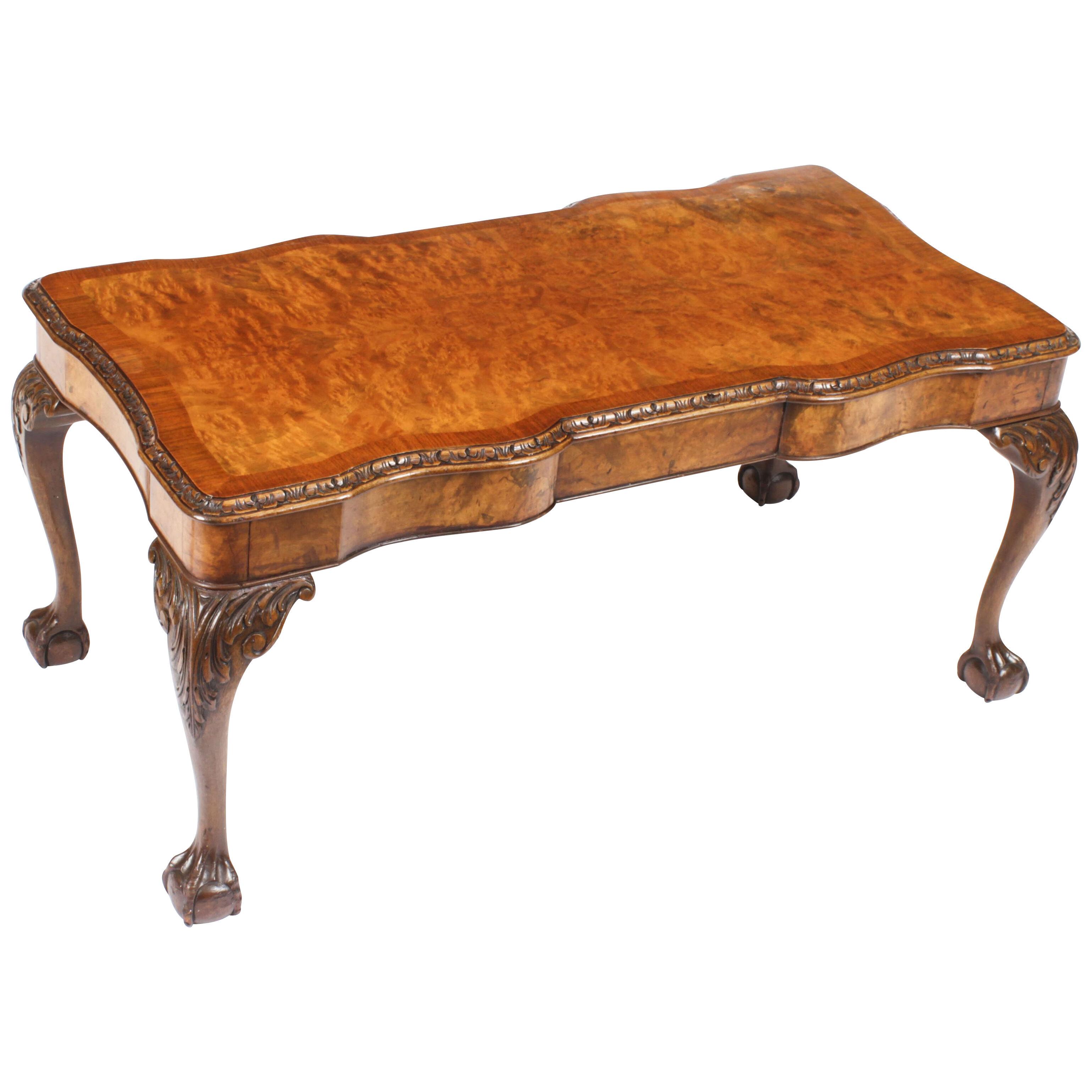 Antique Burr Walnut Queen Anne Revival Coffee Table c.1920