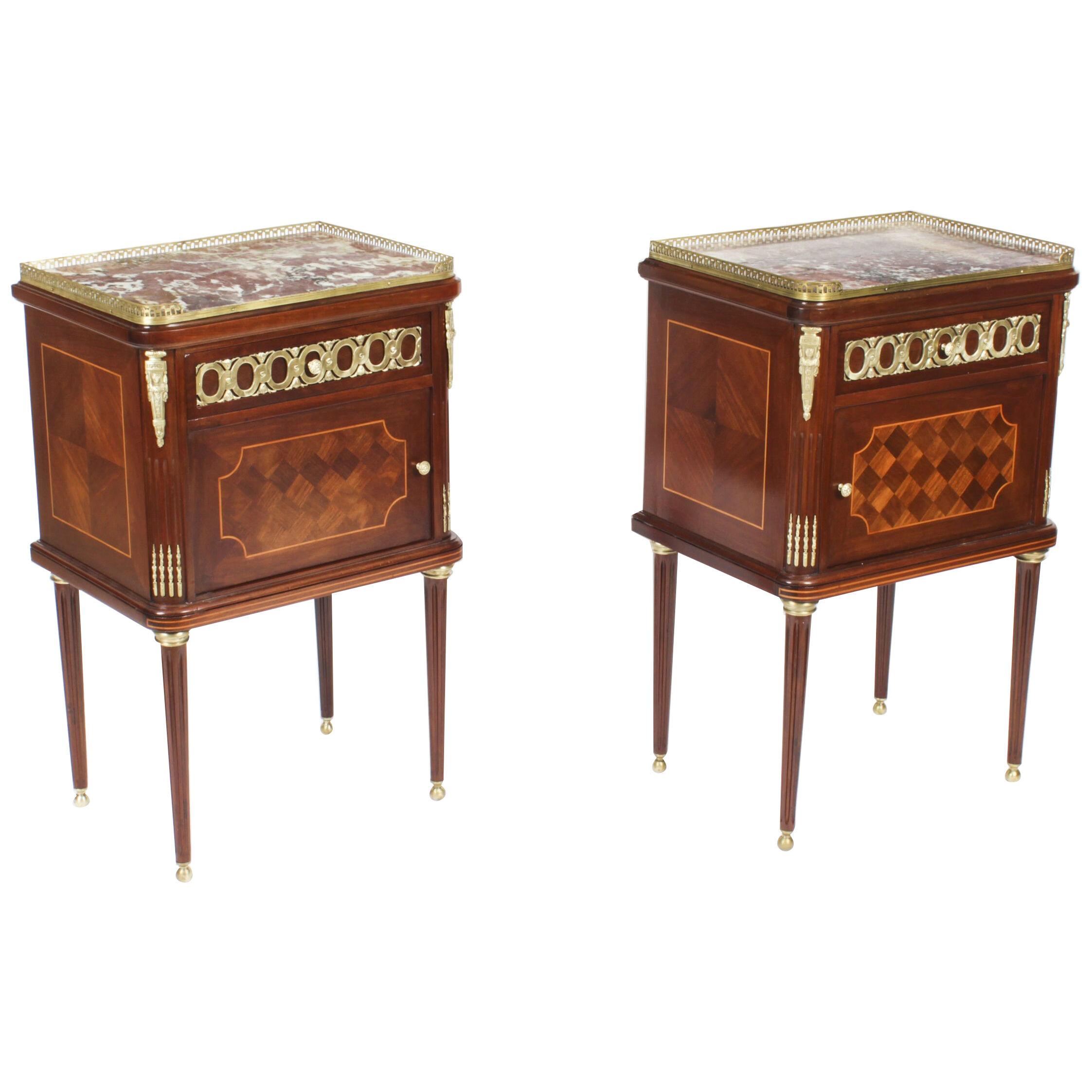 Antique Pair French Empire Style Bedside Cabinets 19th Century