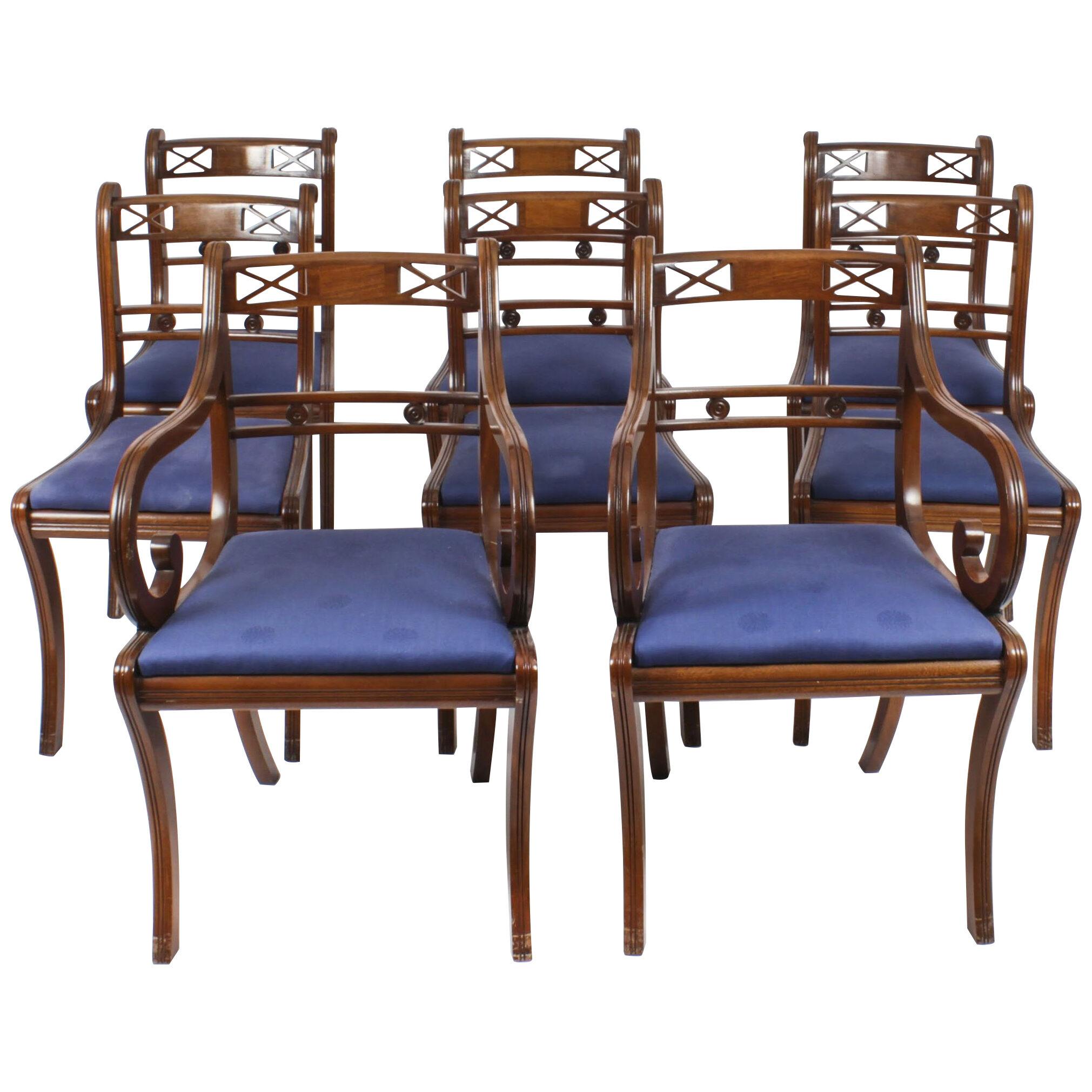 Vintage Set 8 Regency Revival Bar back Dining Chairs 20th Century