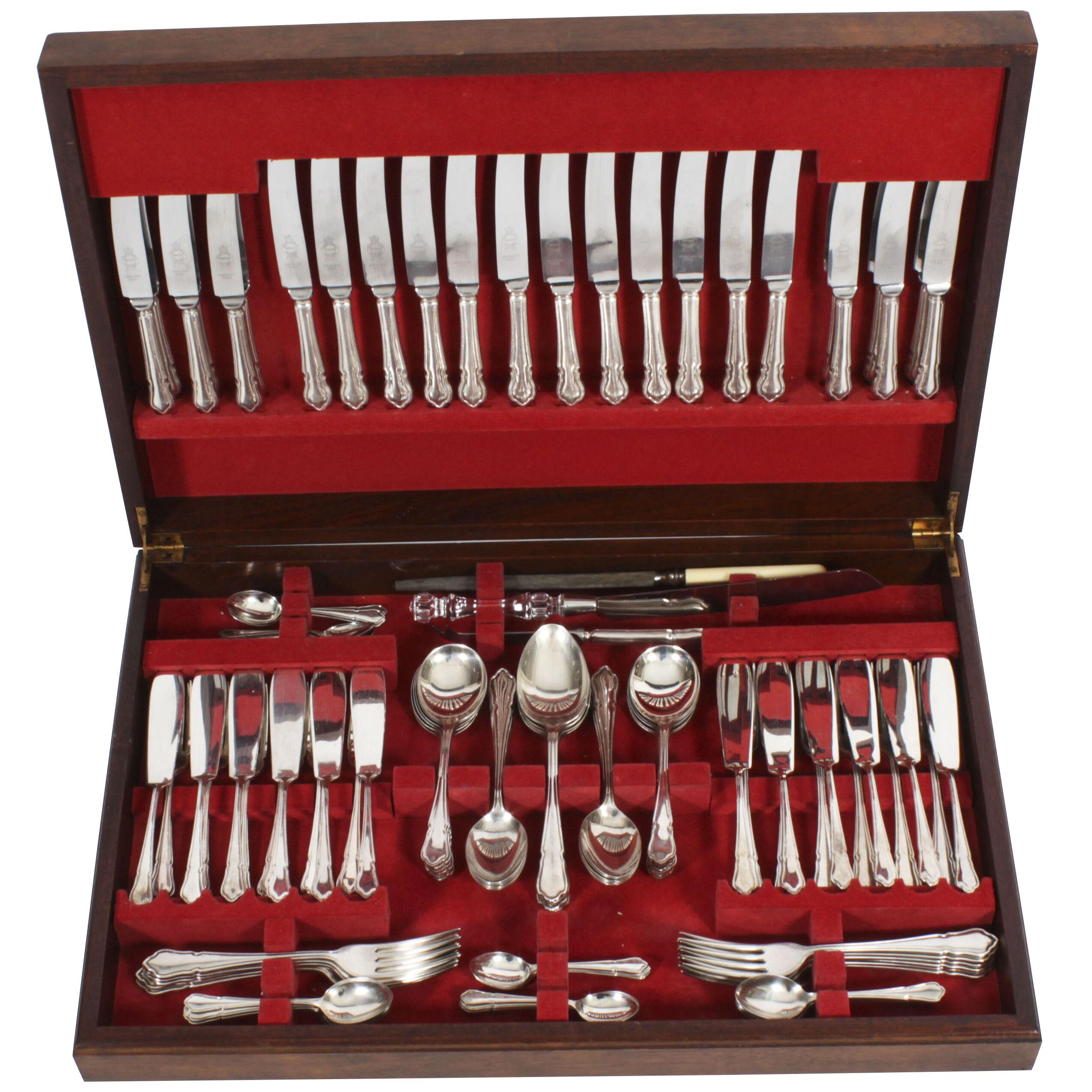 Vintage Canteen x 12 Silver Plated Cutlery Set Mid 20th Century