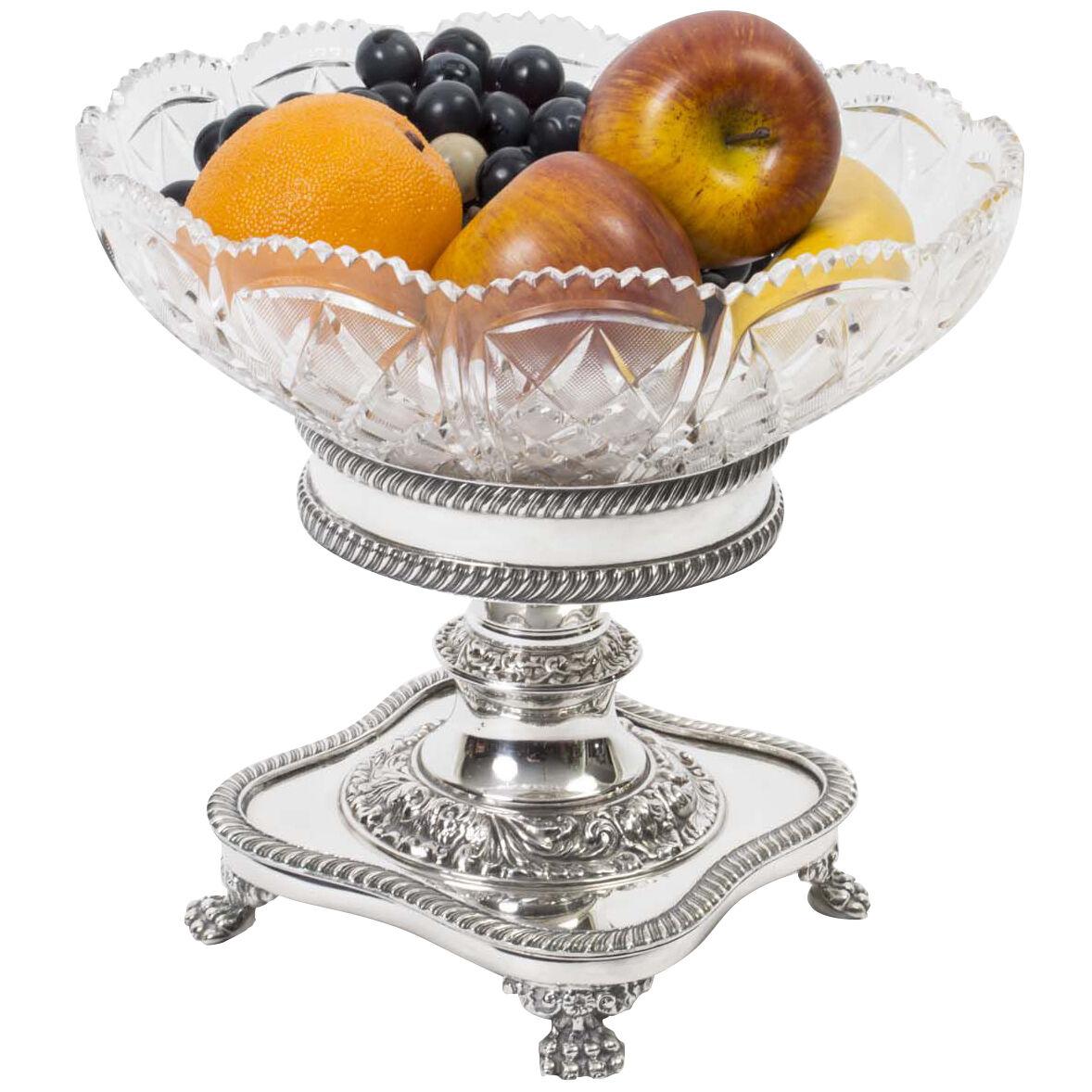 English Silver Plate Cut Glass Compote Centrepiece