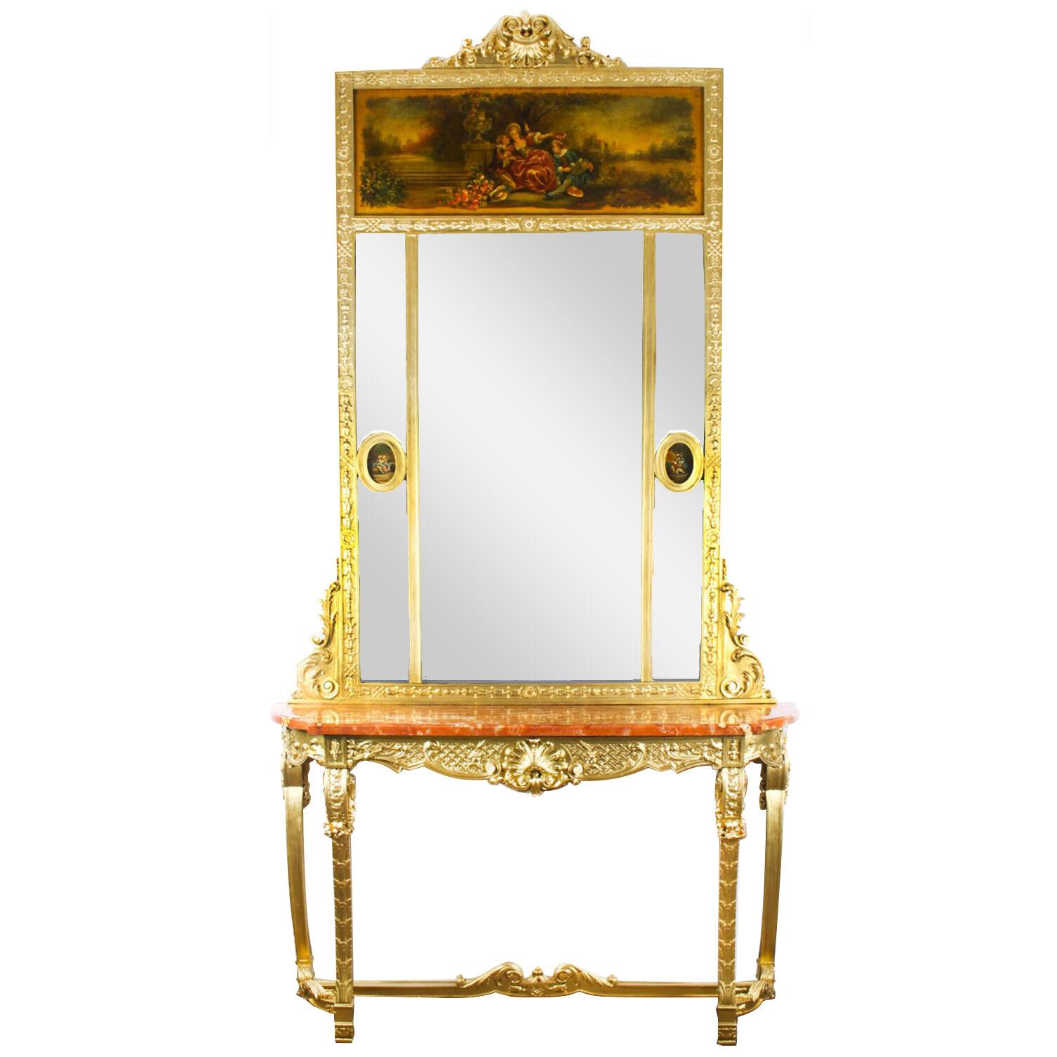 Antique French Trumeau Mirror with matching Console Table C1820 19th C