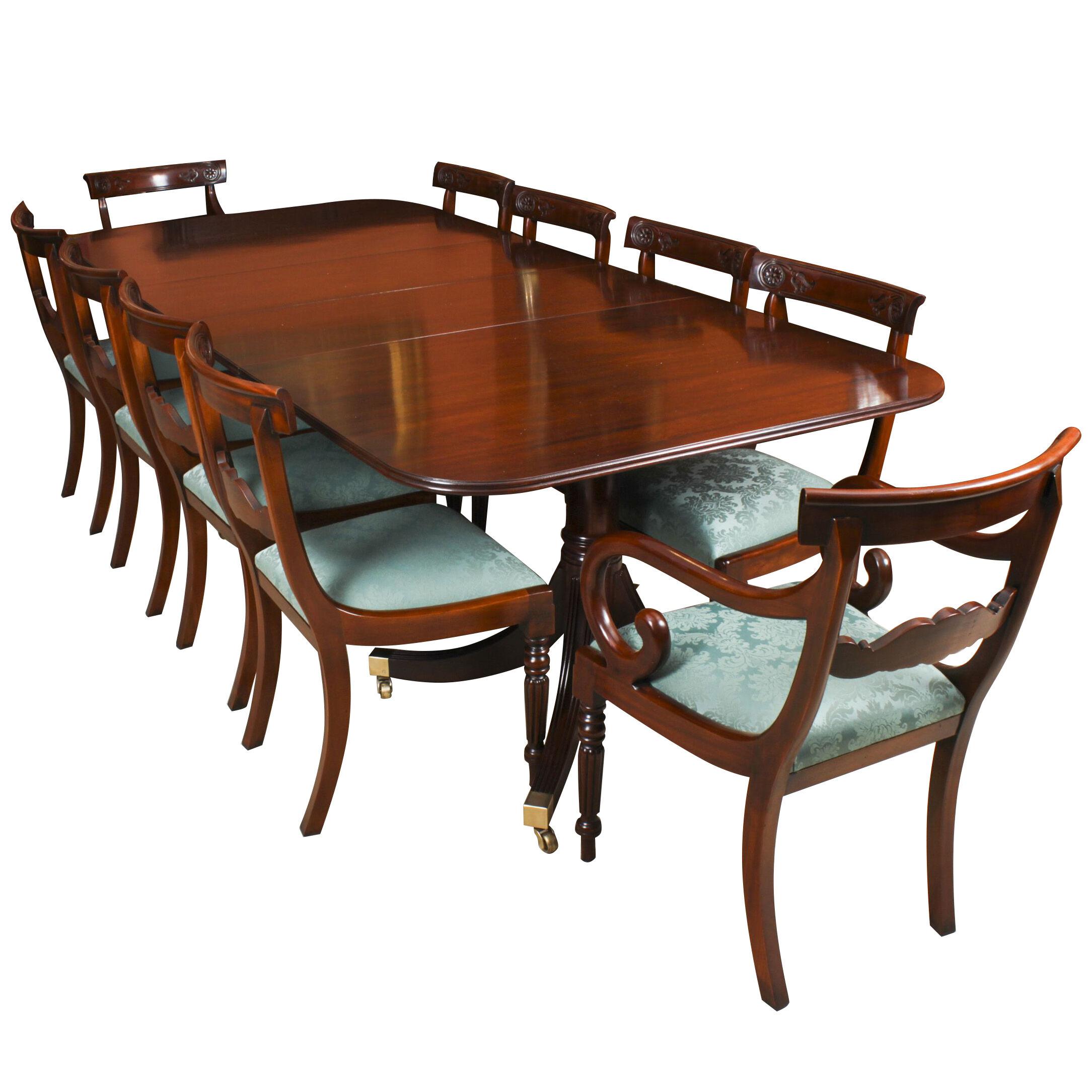 Vintage Twin Pillar Dining Table & 10 dining chairs 20th C