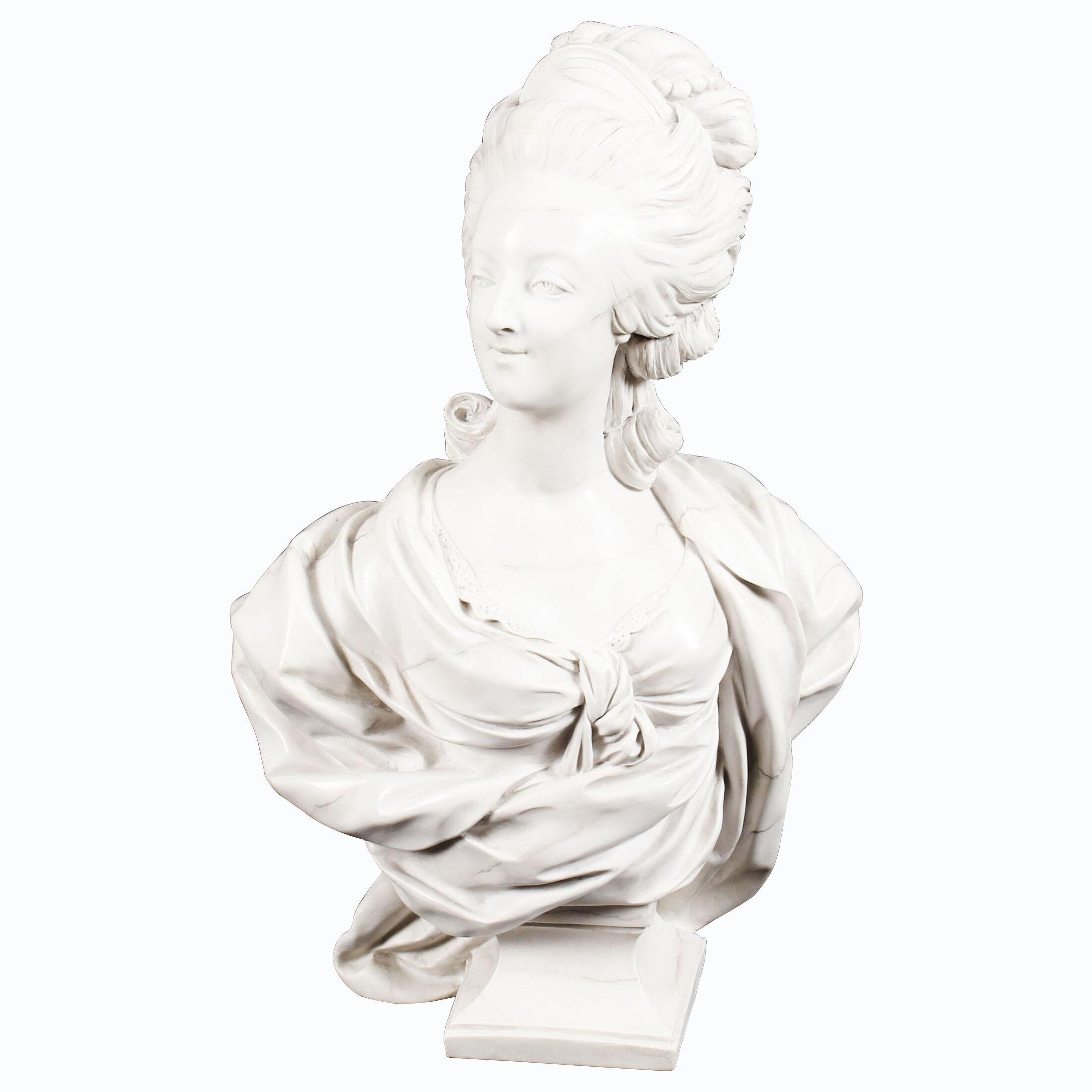 Vintage Sculpted Composite Marble Bust of Marie Antoinette late 20th Cent