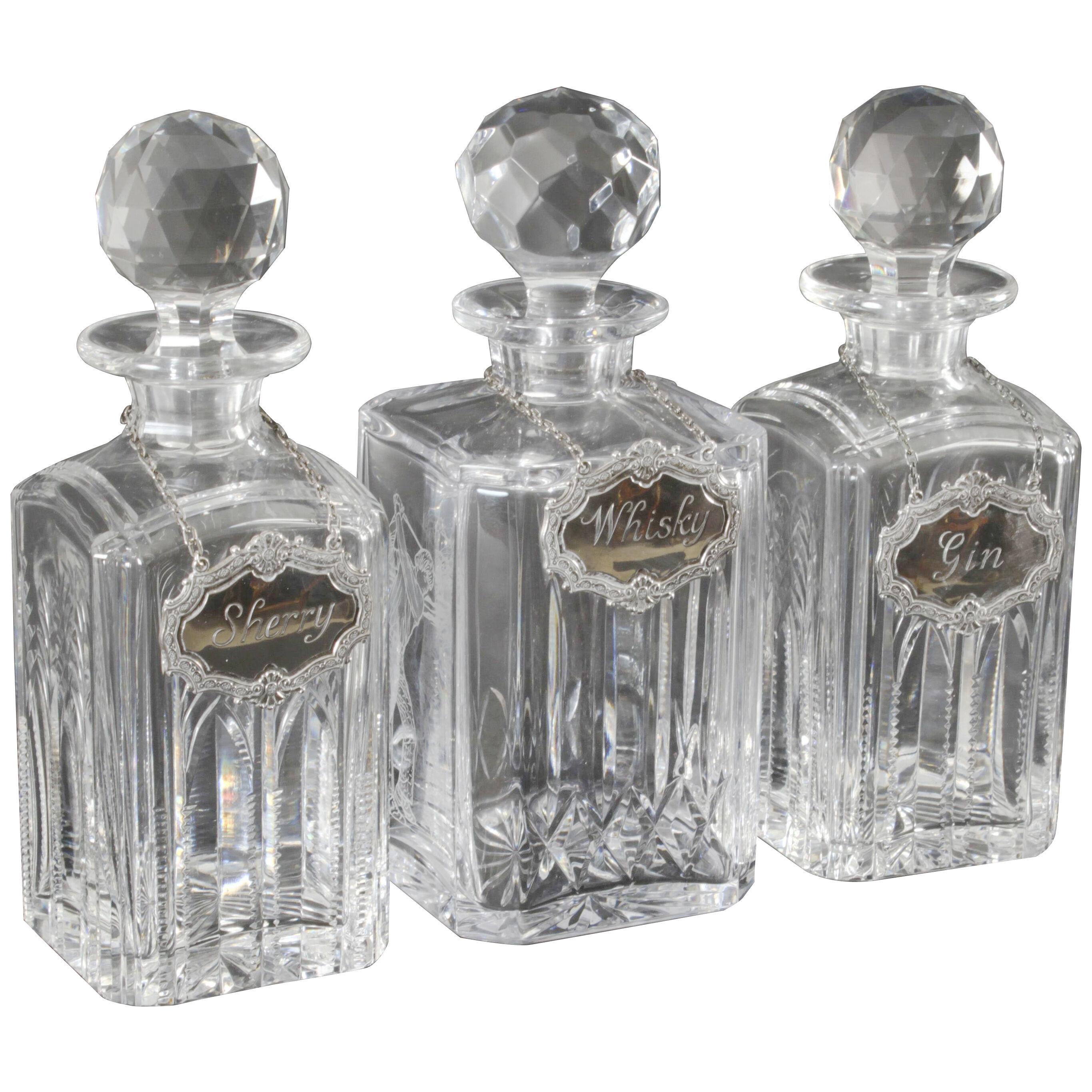 Vintage Group of 3 Crystal Cut Glass Decanters 20th C