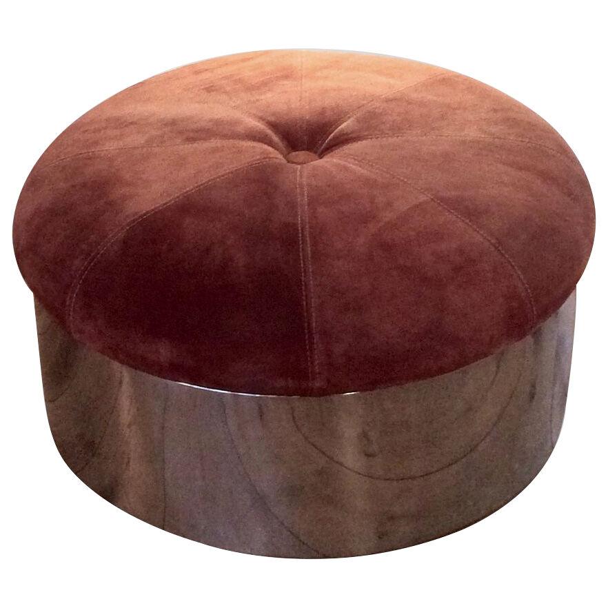 1970s Metal and Suede Pouf