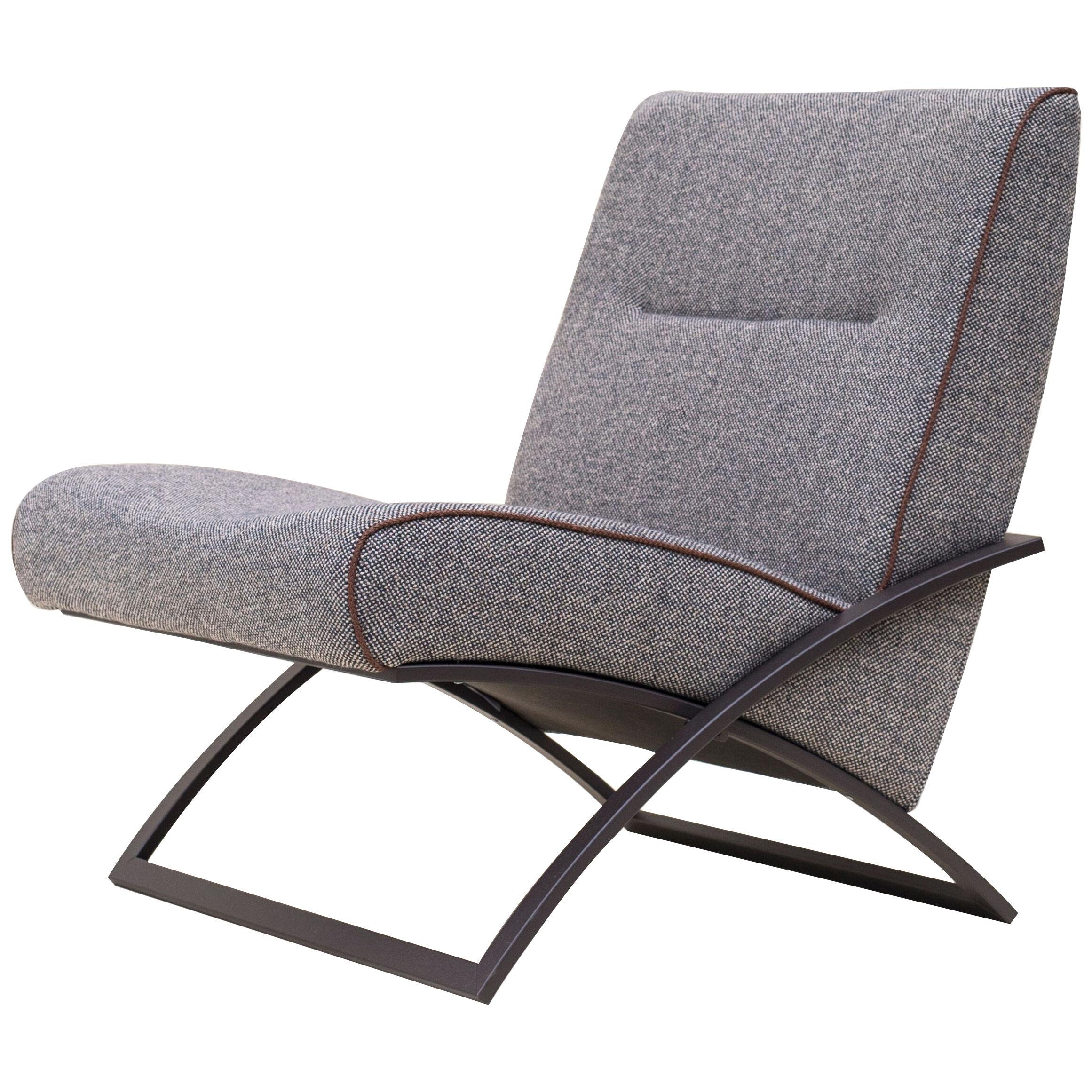 Bauhaus Modern Lounge Chair Dark Brown Metal Frame Brown Wool Upholster 