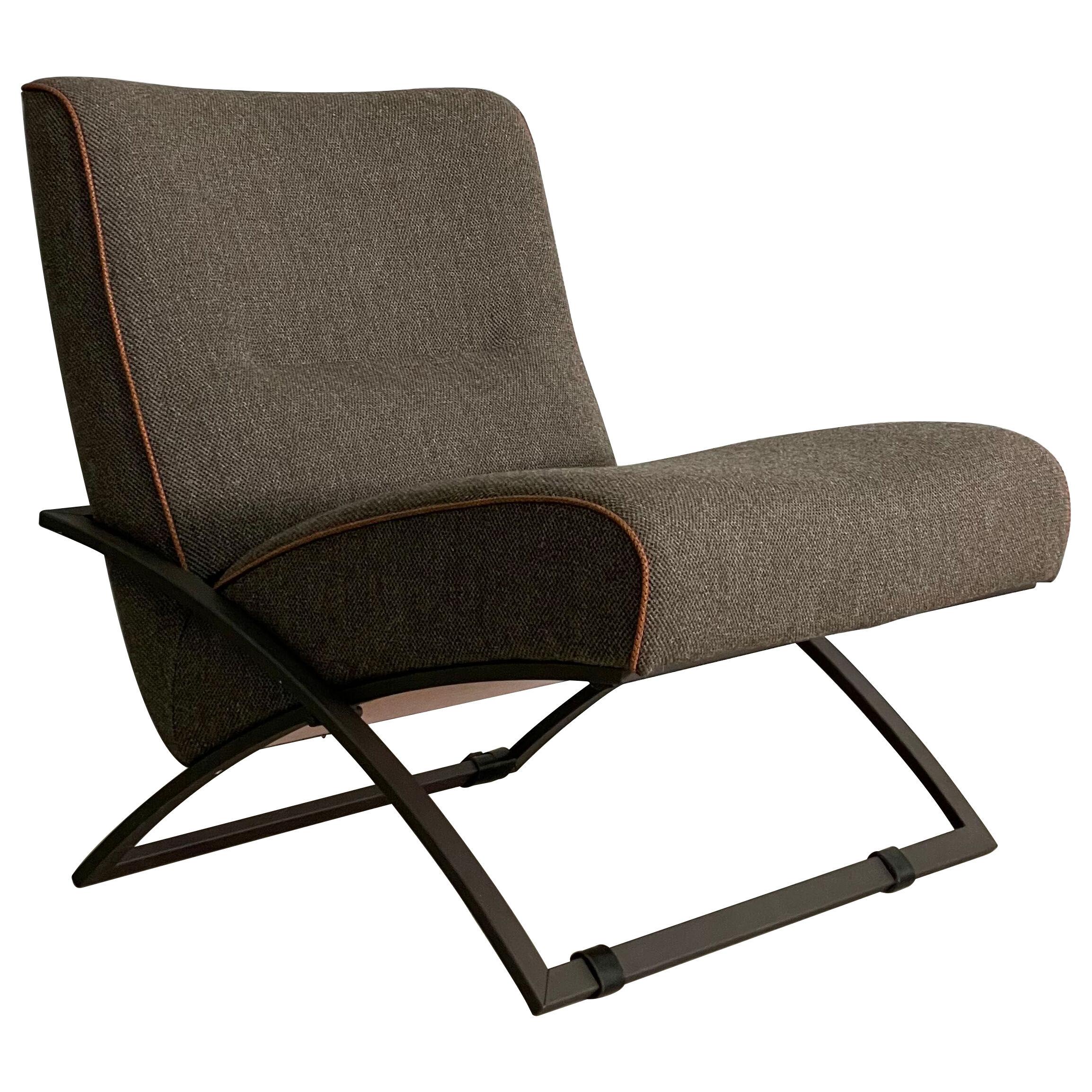 Mid Century Modern Lounge Chair Brown Metal Frame Brown Wool Upholster 