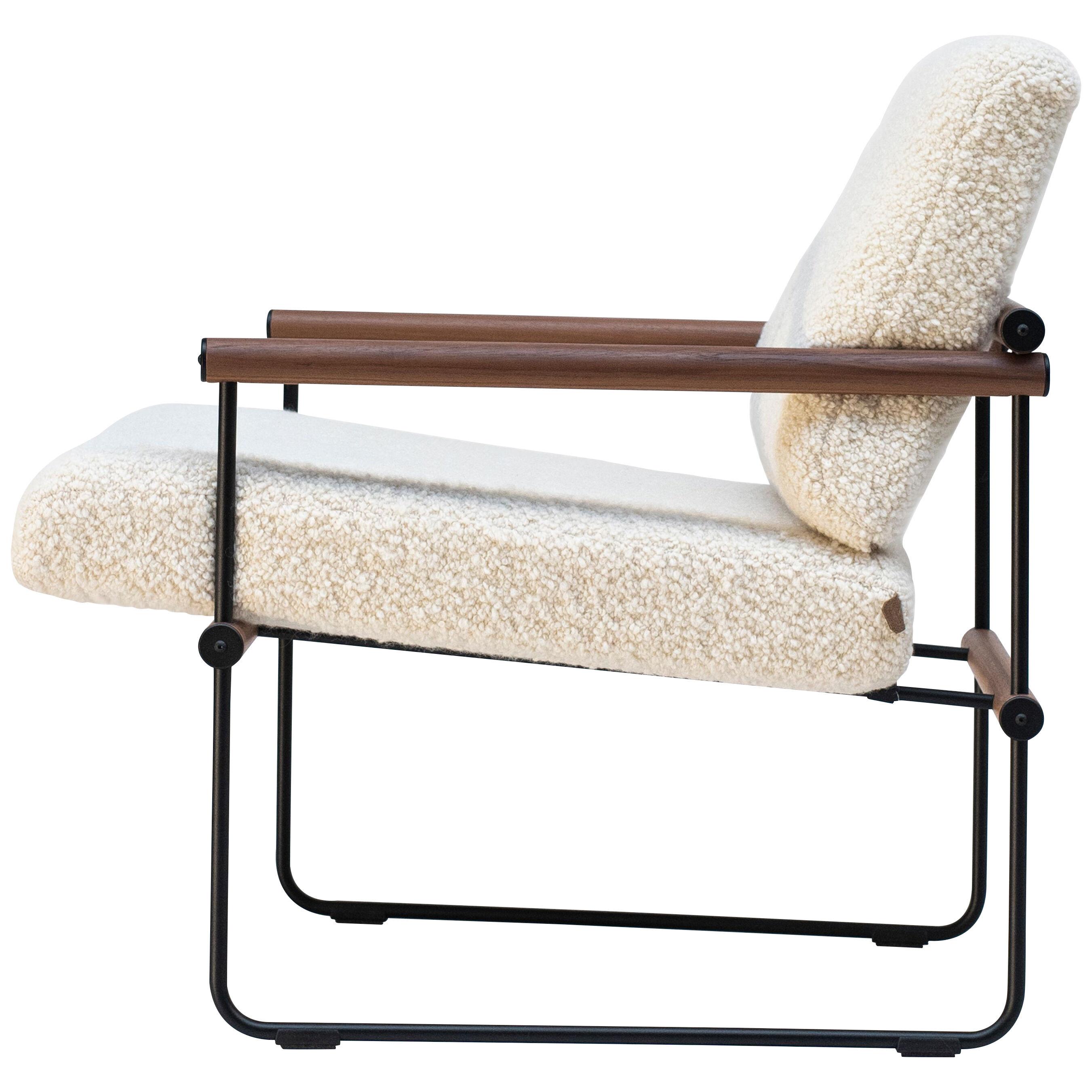 Modern Minimalist Lounge Chair Walnut Black Frame Boucle Dedar Upholster