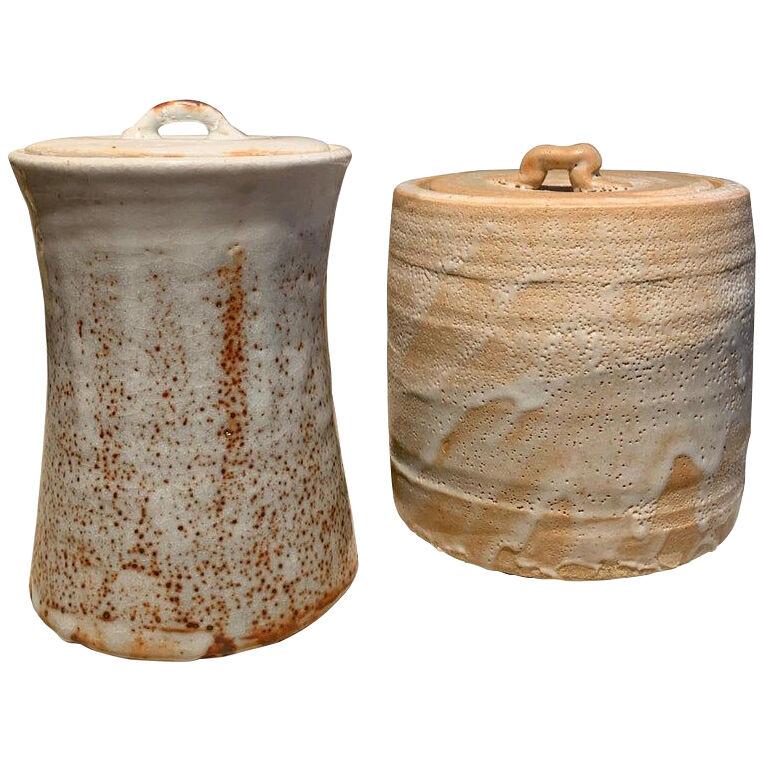 Two Japanese Hagi Ceramic Pots