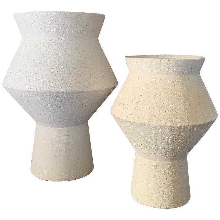 Set of 2 Contemporary Geometric Ceramic Vases