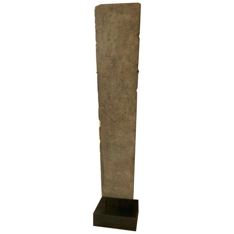 15th Century monumental Monolithic Totem Stone Slab with Fossiles