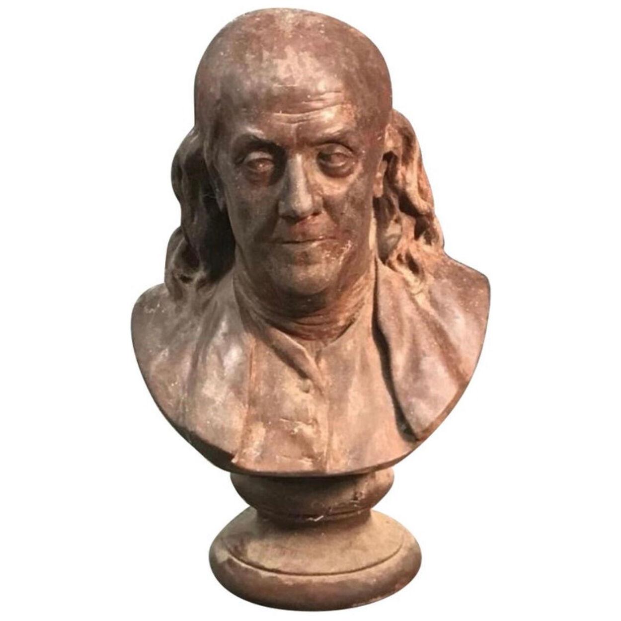 Terracotta Bust of Benjamin Franklin after Houdon, 19th Century