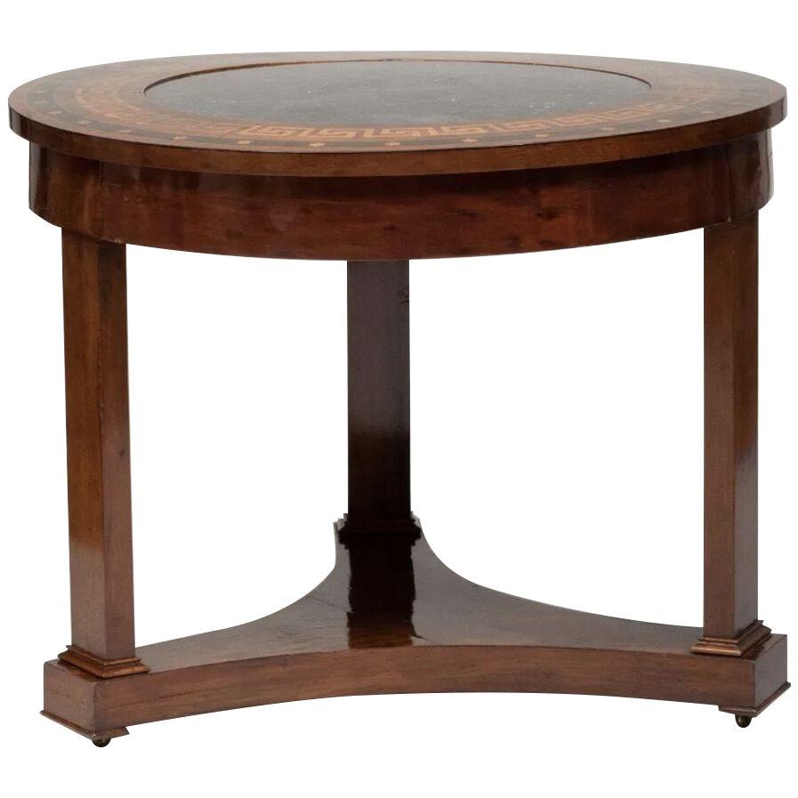 Empire Style Mahogany Table with Inset Fossilized Marble Top
