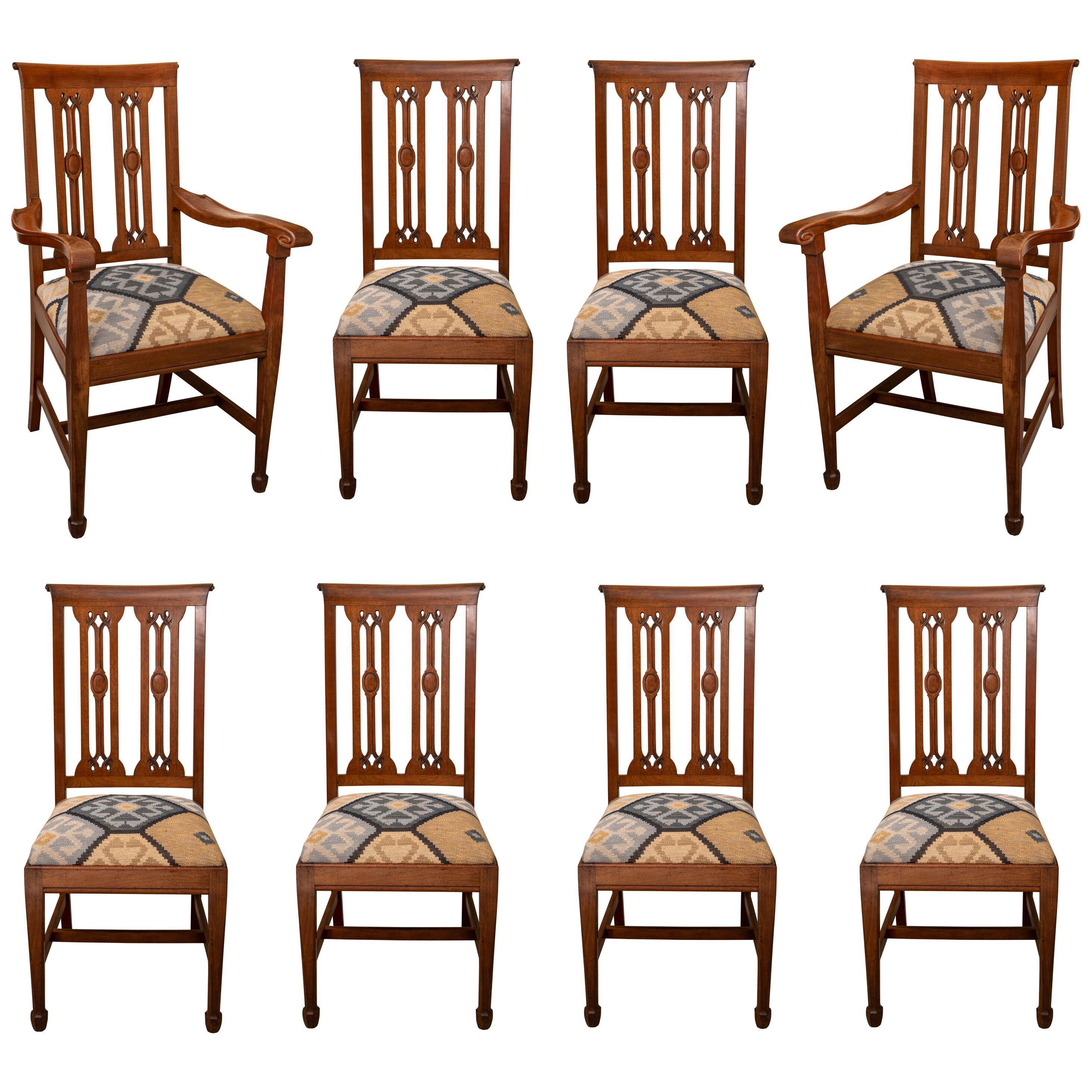 Set of Eight Walnut Dining Chairs by Arthur Simpson, England circa 1915