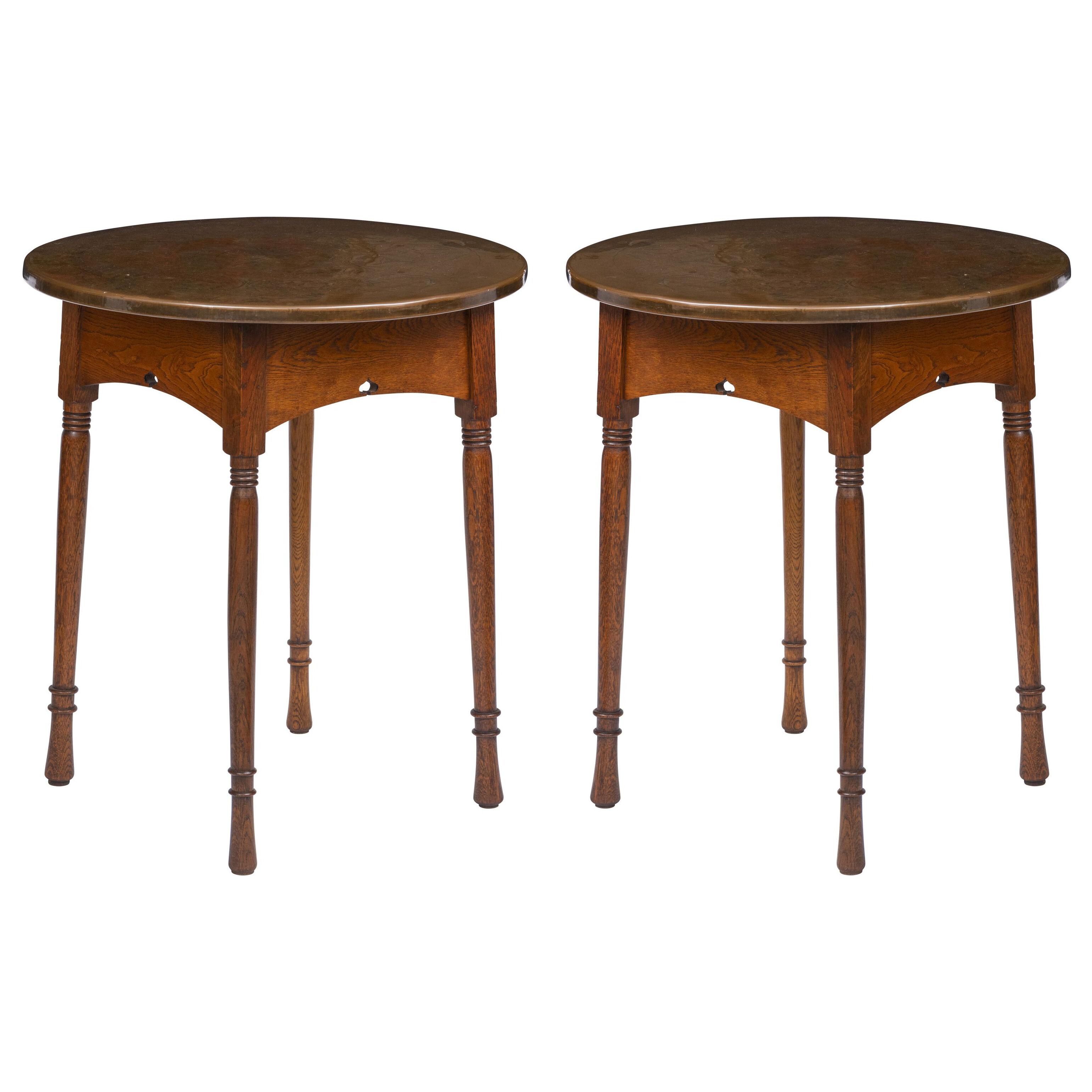 Pair Of Arts And Crafts Side Tables With Copper Tops, England Circa 1900