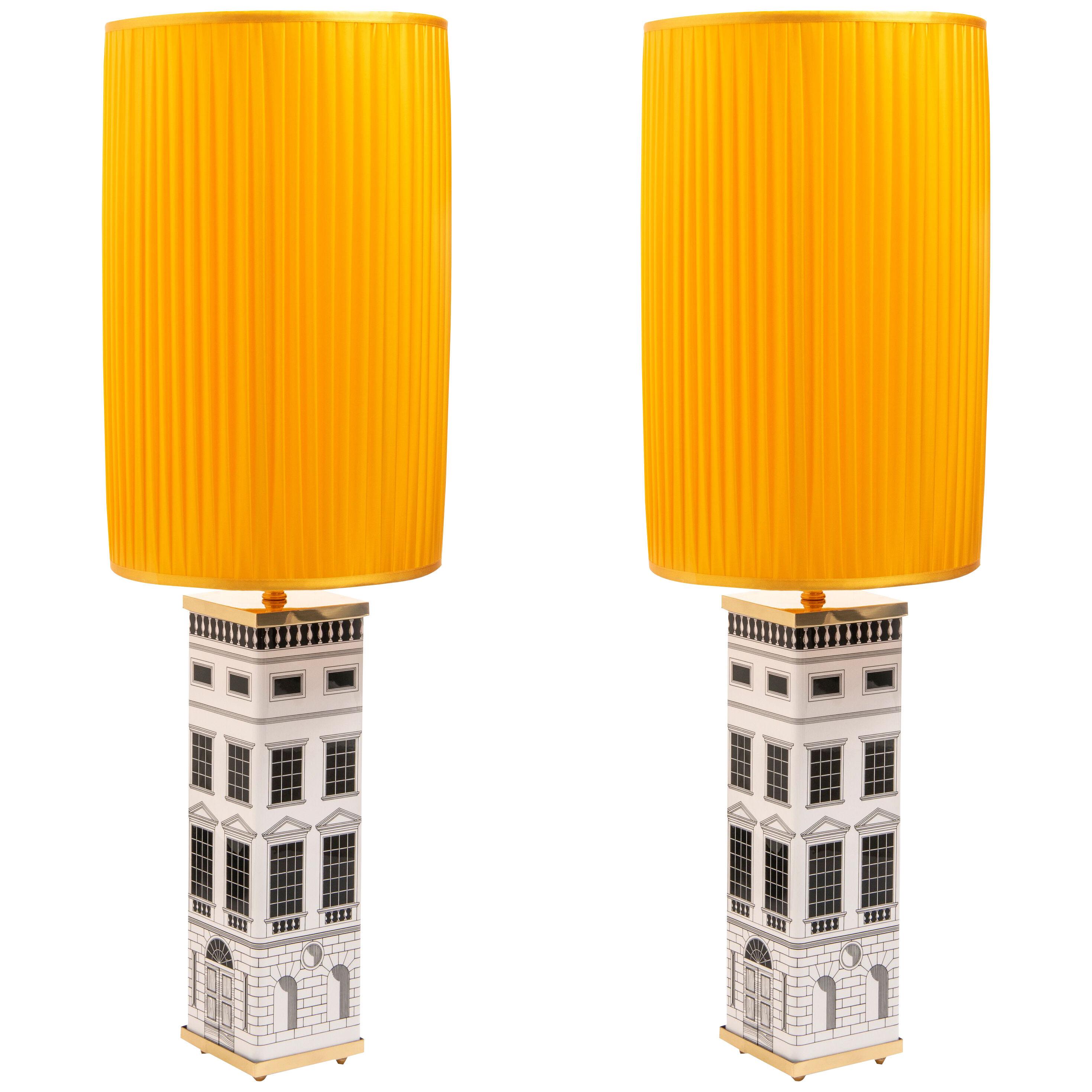 Pair of Black and white Architecturra Table lights by Fornasetti, Italy 2020