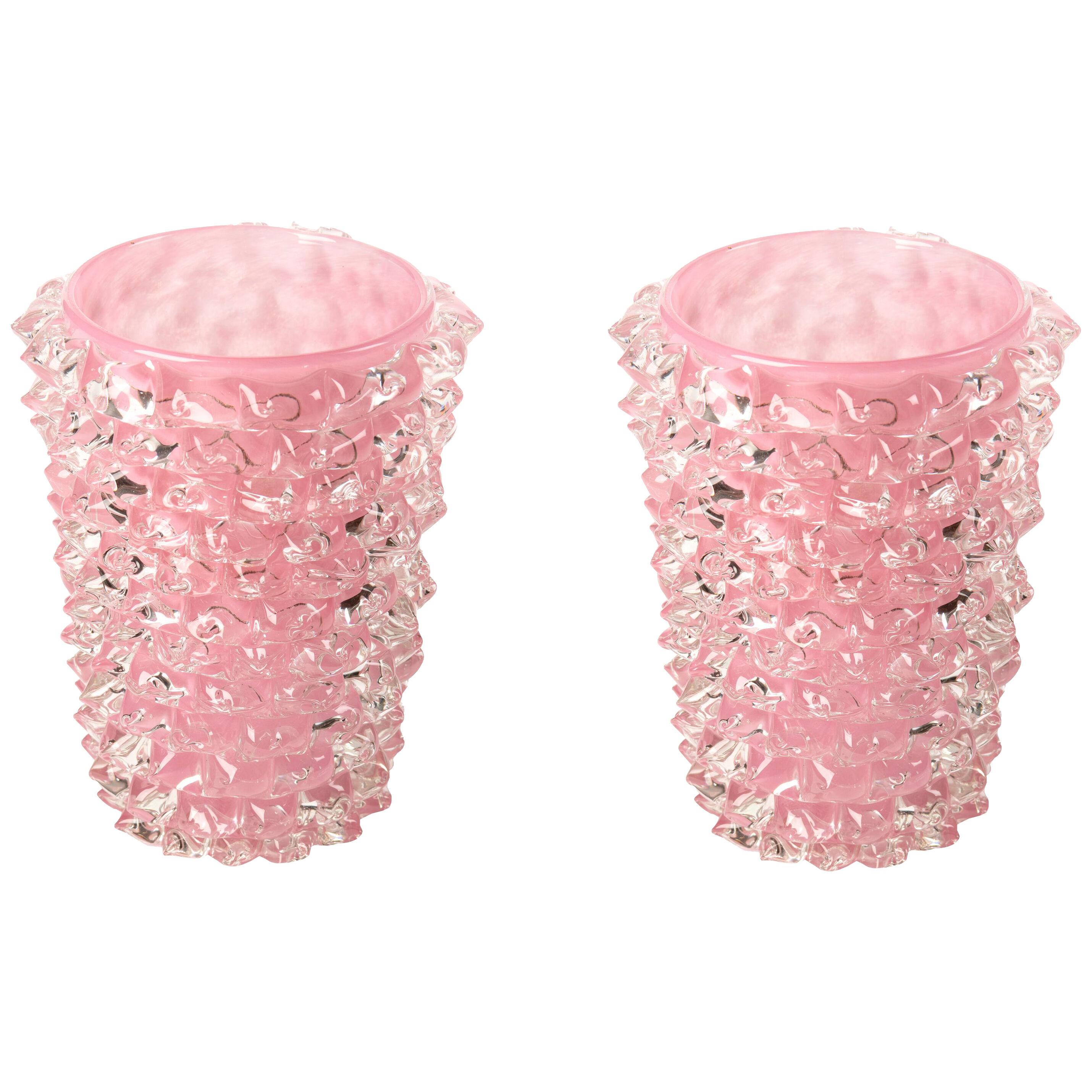 Pair of Pink Murano Glass Vases by Silvano Signoretto, Italy circa 2019