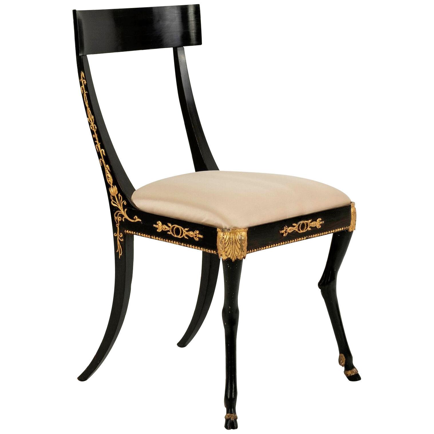 Pair 19th Century Regency Klismos Hooved Chairs