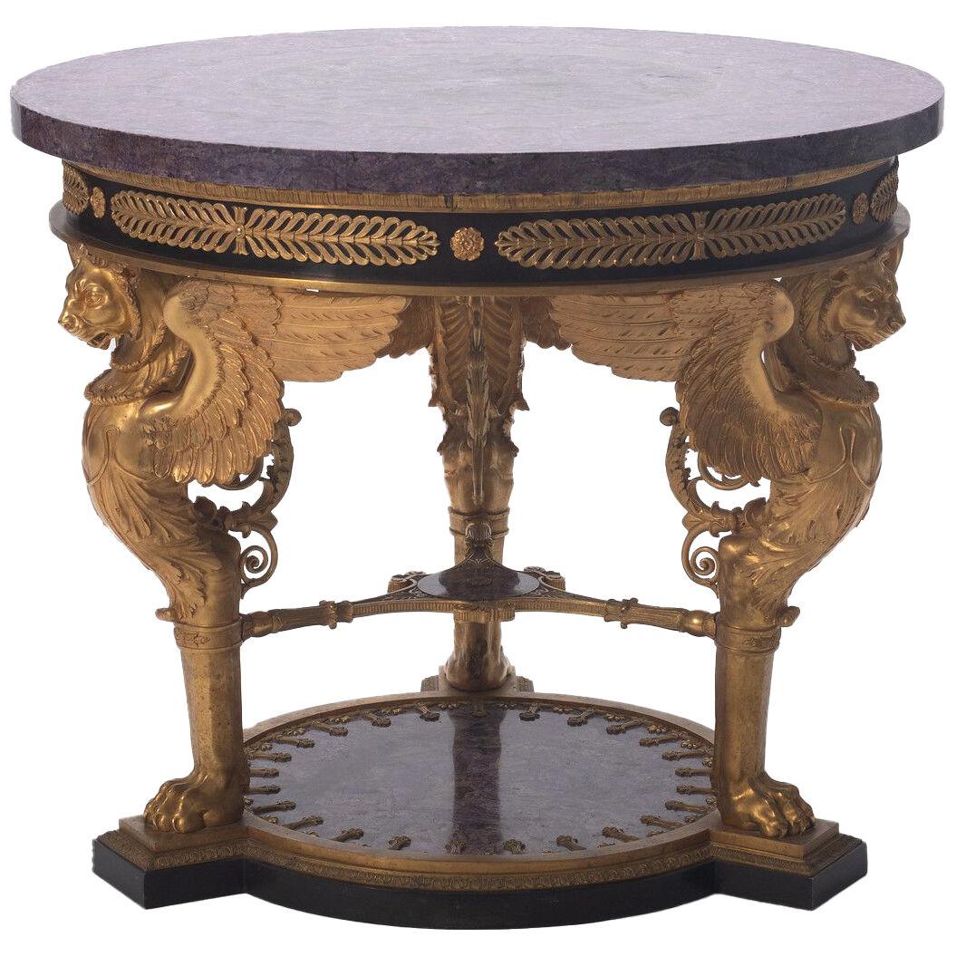 Empire Style Gilt Bronze Amethyst Center Table