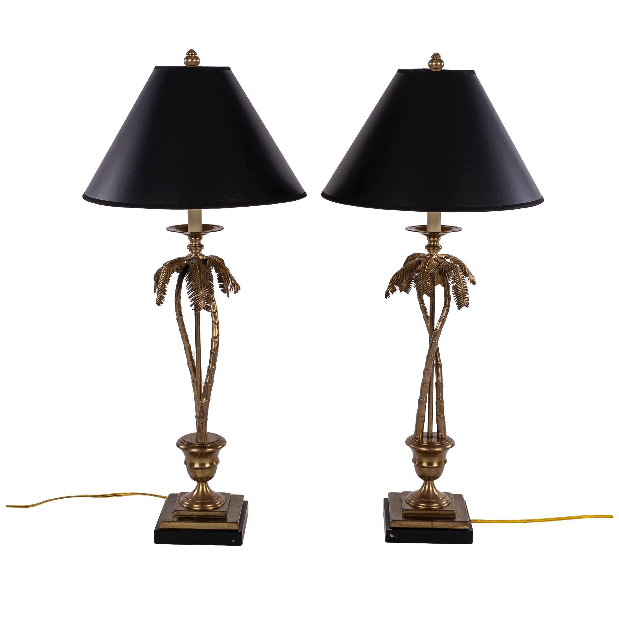 Pair Brass Palm Tree Table Lamps