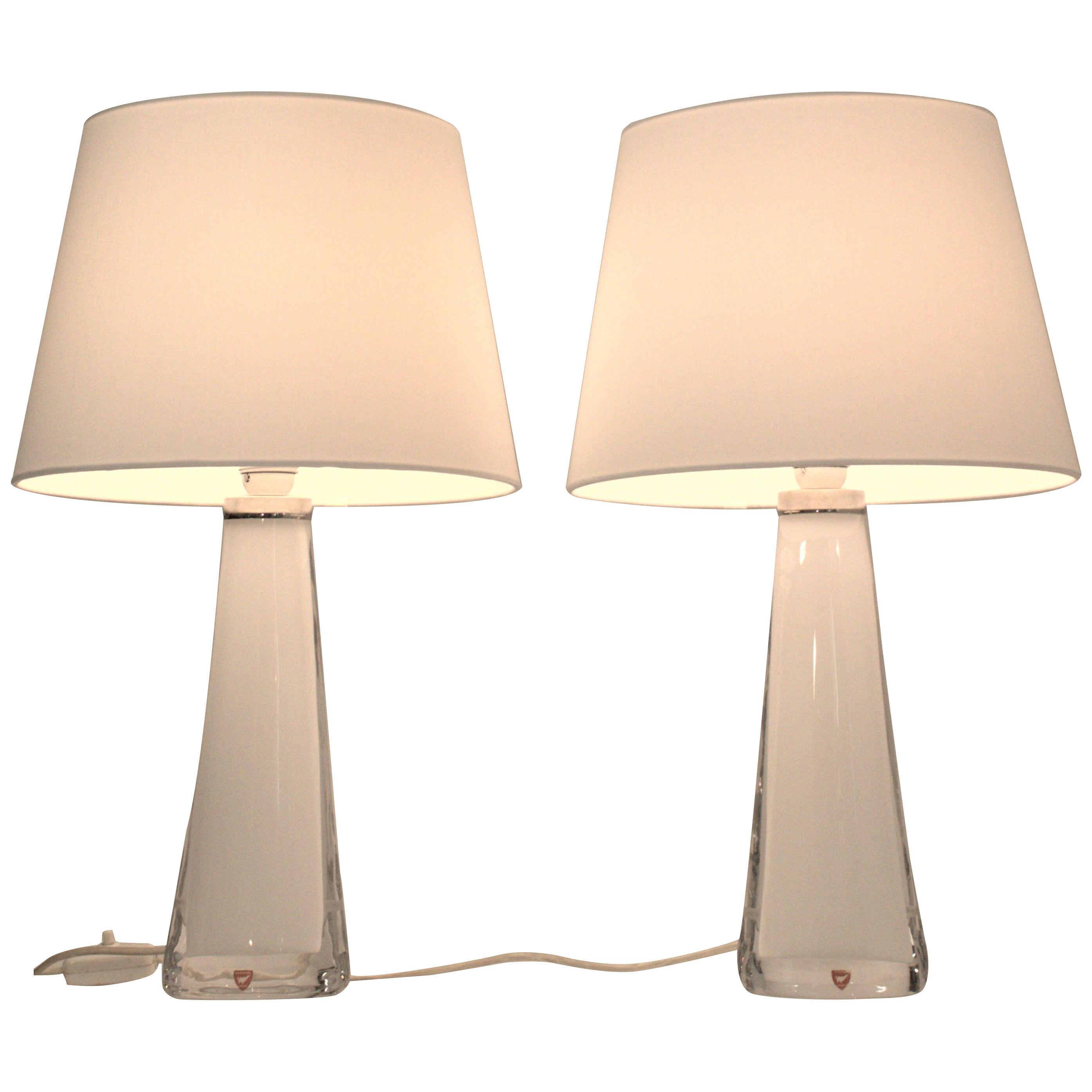 Pair White Doublecoated Glass Table Lamps by Carl Fagerlund for Orrefors, 1950´s