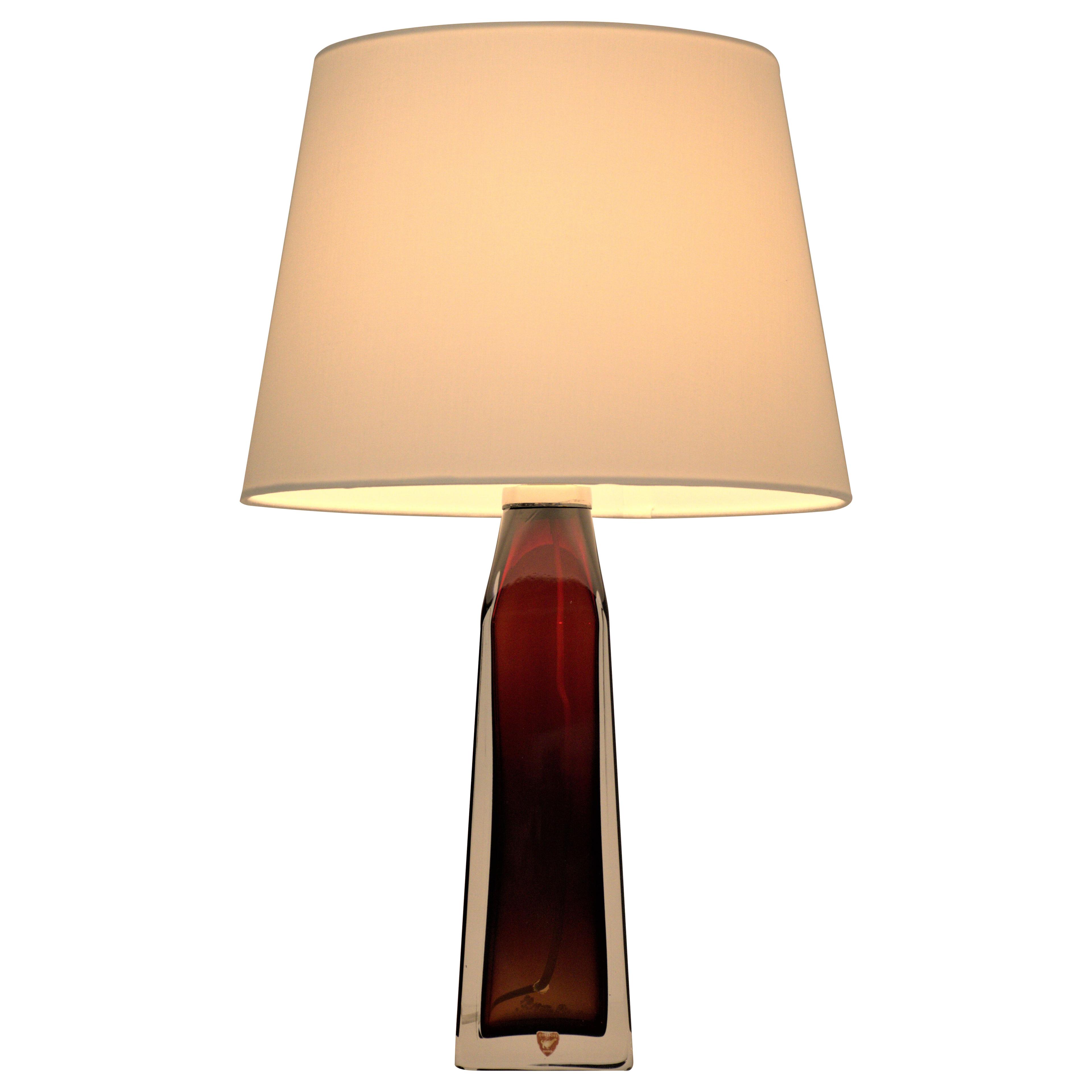 Red Core Doublecoated Glass Table Lamp, by Carl Fagerlund for Orrefors, 1950´s