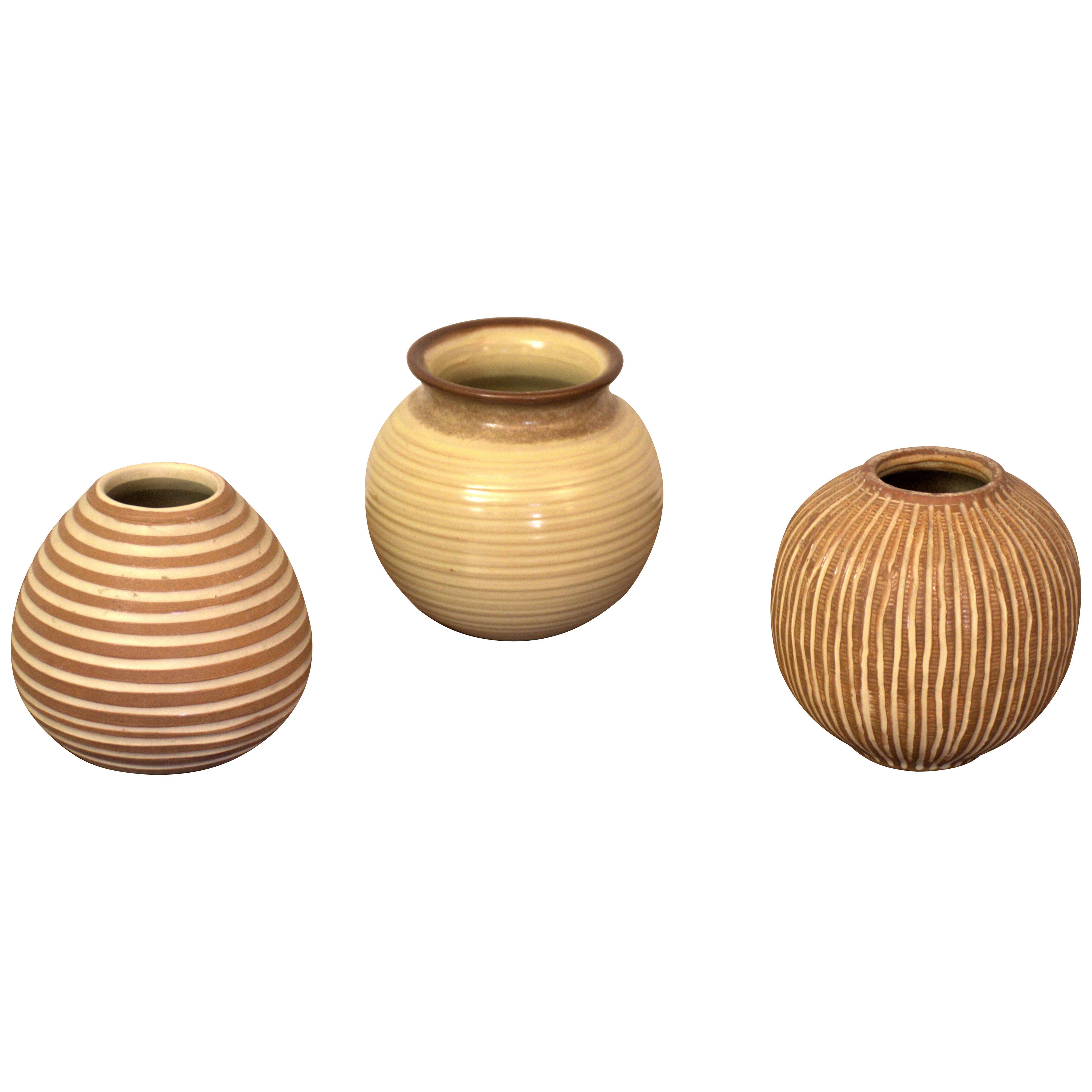 Three Rare Small Ceramic Mid Century Swedish Vases
