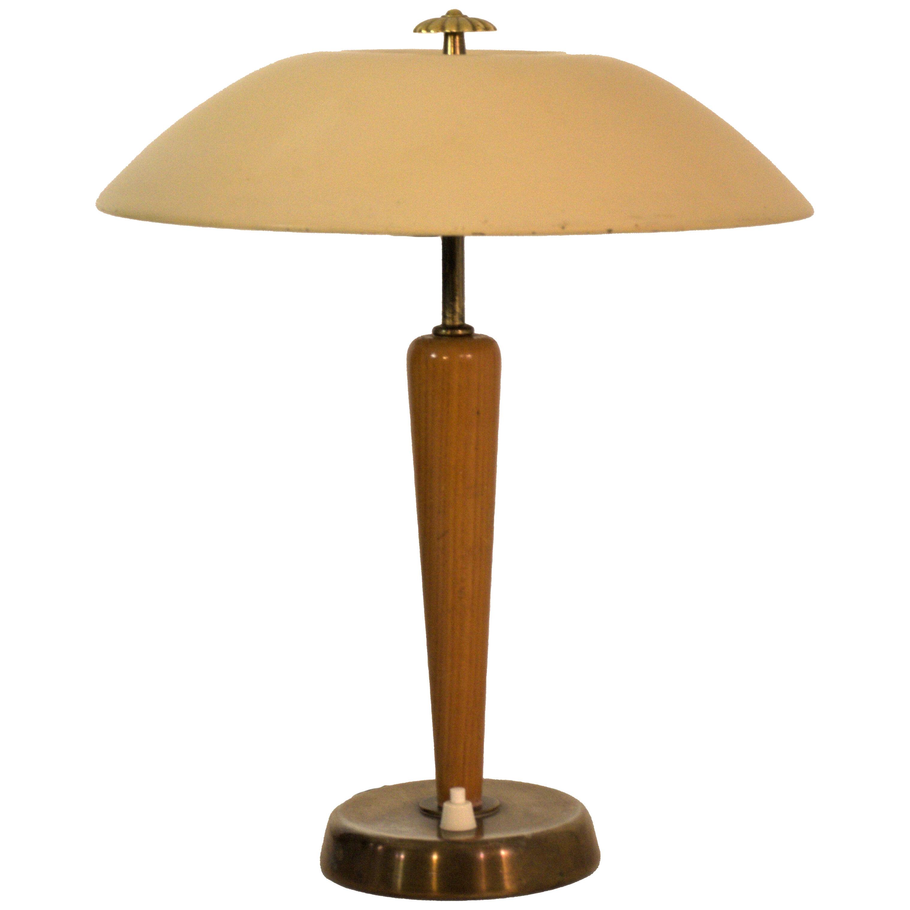 Rare Swedish Grace Period Brass and Oakwood Table Lamp by Böhlmarks, late 1920´s