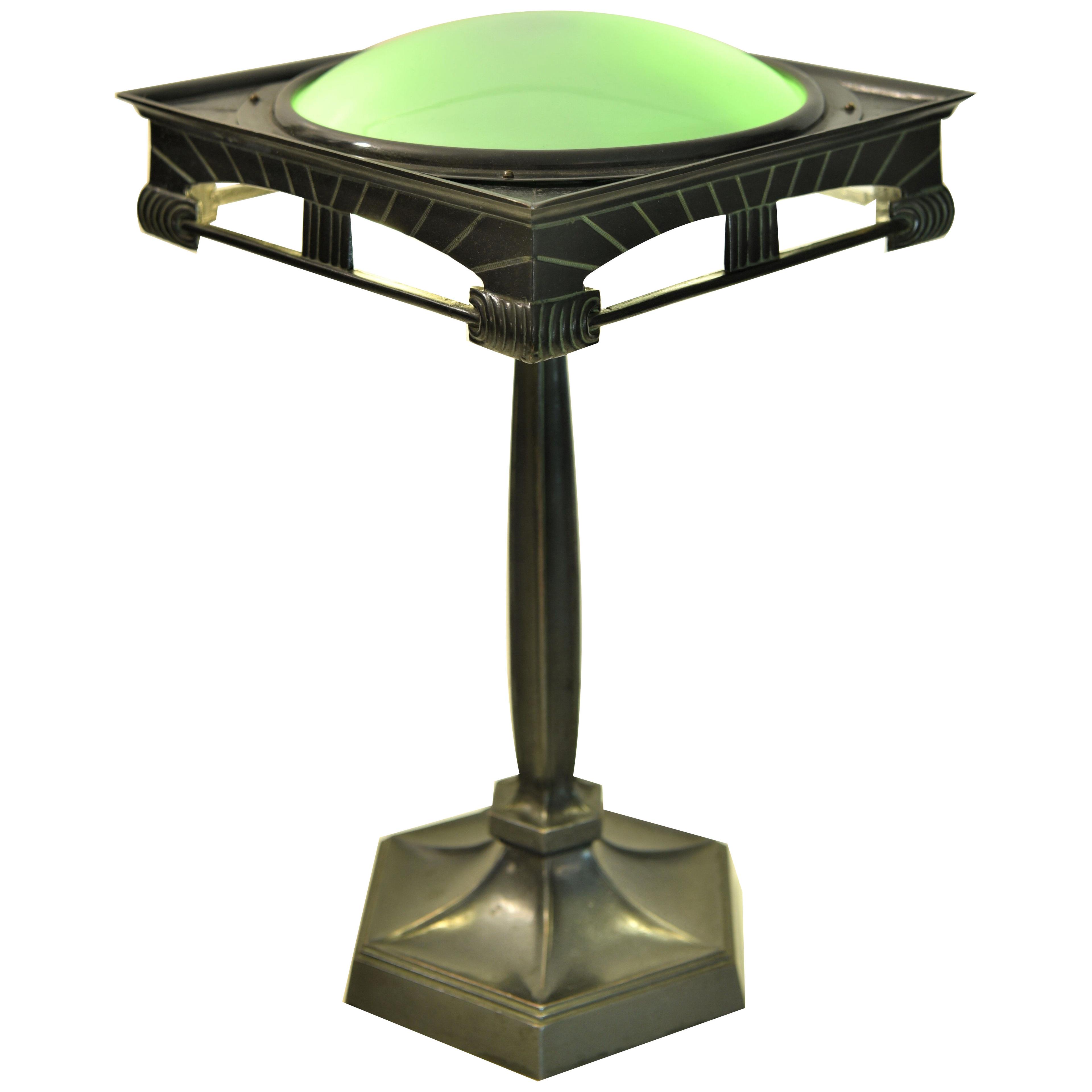 Swedish Grace Period Bronzepatinated Metal and Glass Table Lamp