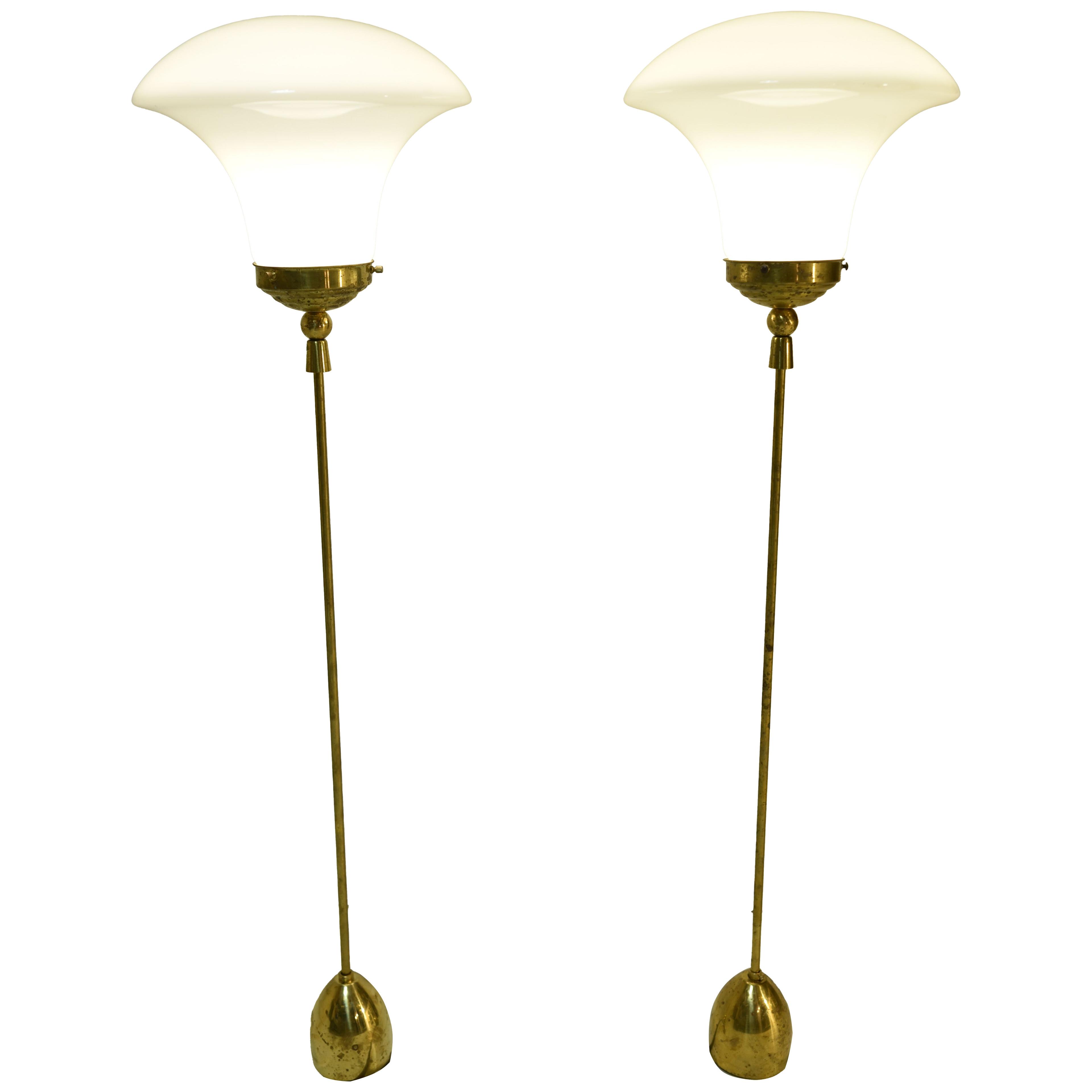 Swedish Grace Opal White Glass and Brass Pendant Lamps, by Böhlmarks 1920´s