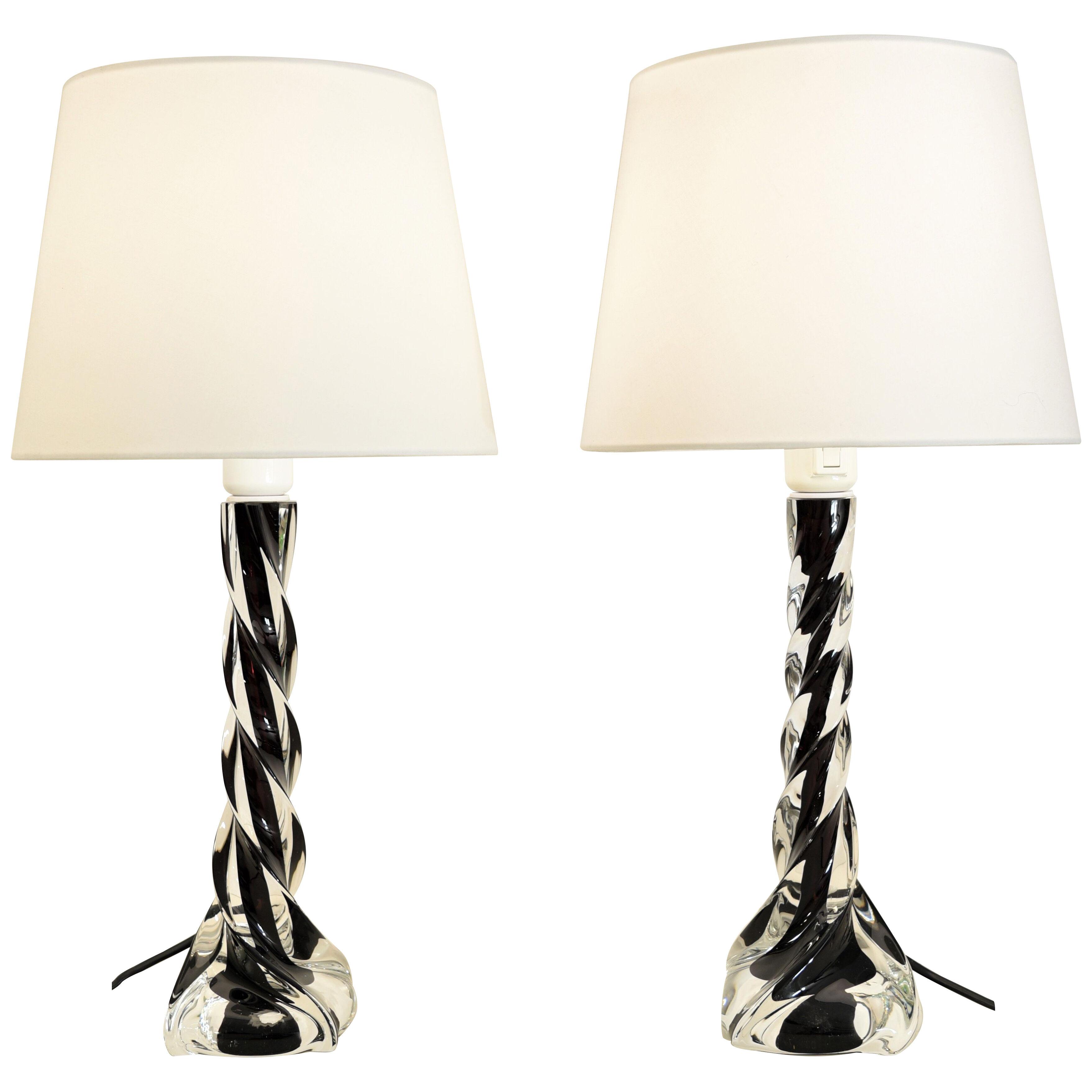 Pair Table Lamps Designed by Paul Kedelv for Flygsfors Glasbruk, 1950´s