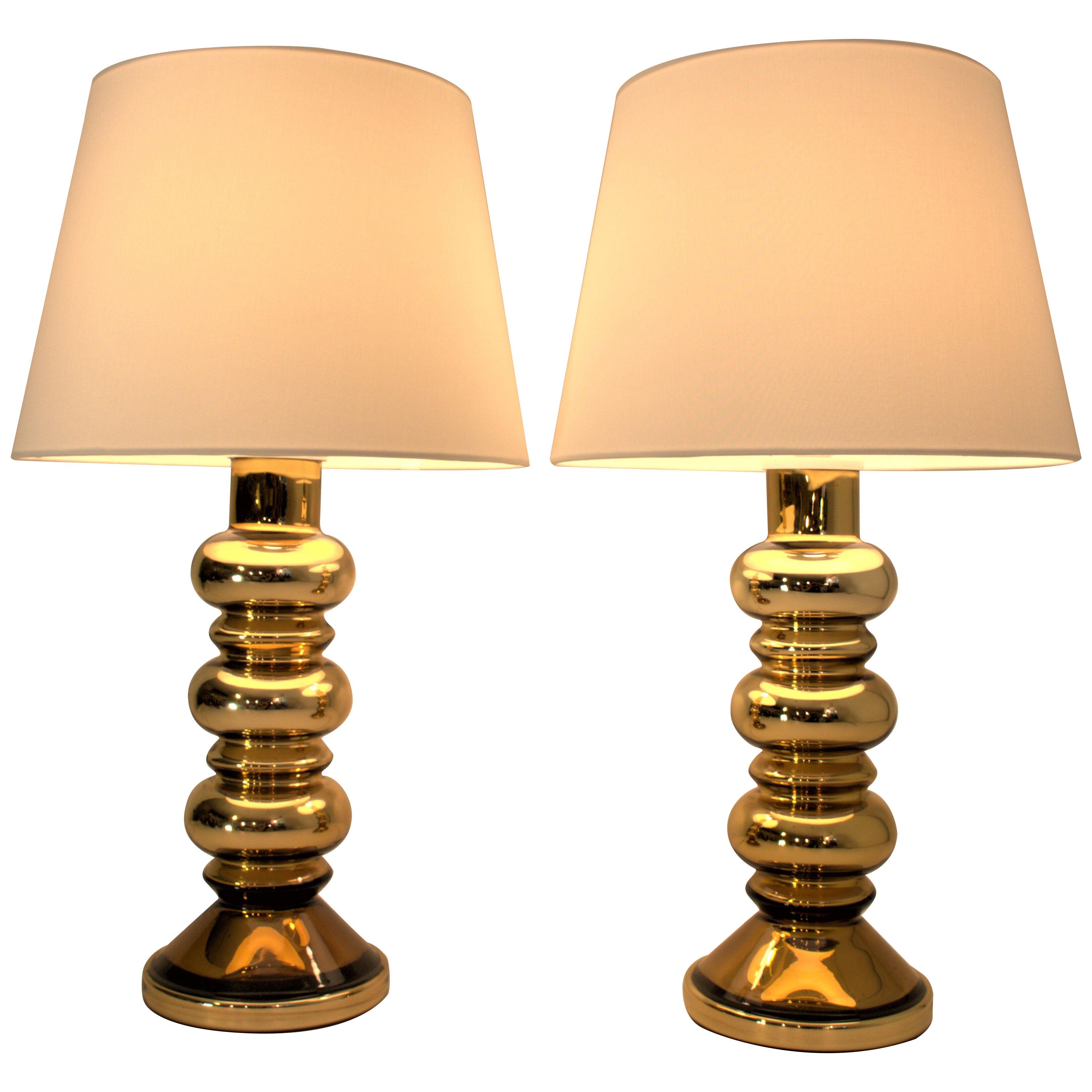 Large Golden Mercury Glass Table Lamps, by Gustav Leek for Flygsfors 1960´s