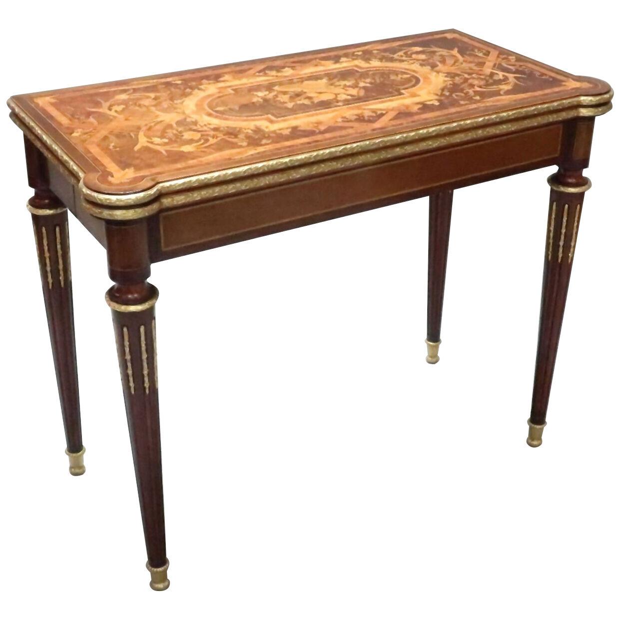 French Louis XVI Style Marquetry Card Occasional Table