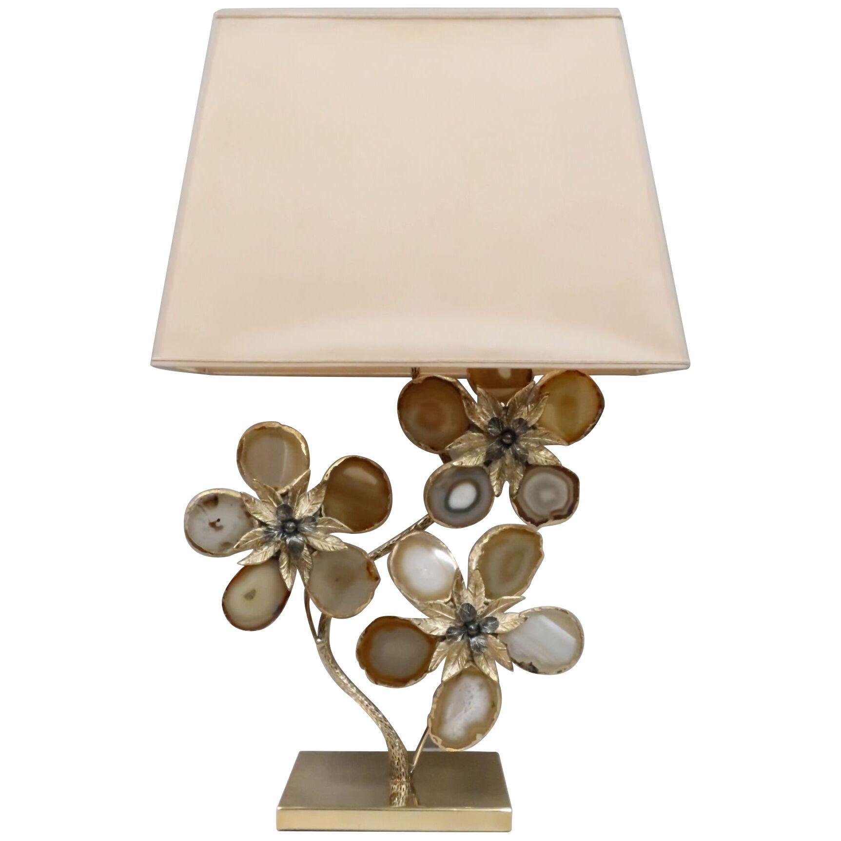 Mid-Century Agate and Gilt Metal Table Lamp Lighting Sculpture by Willy Daro 