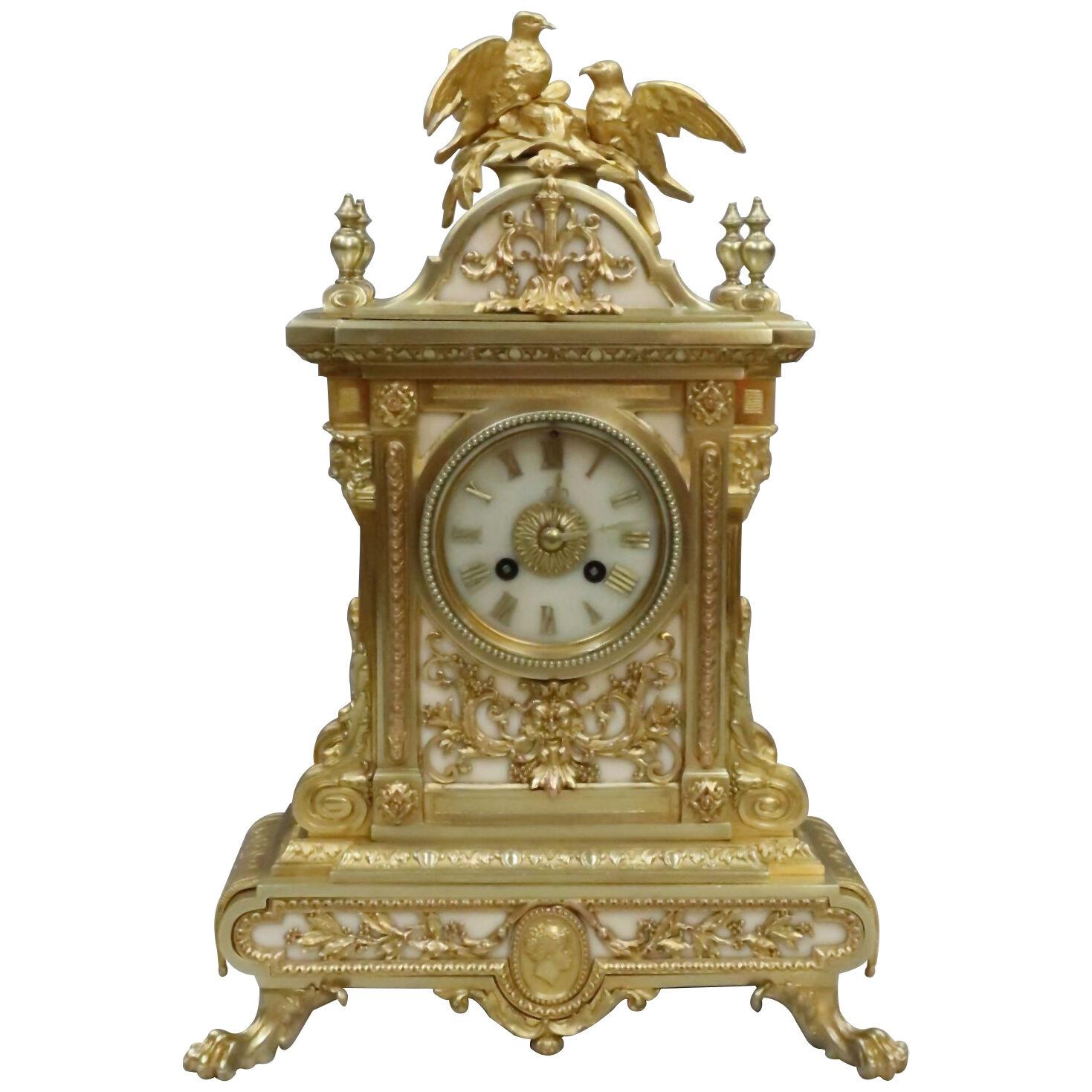 French Napoleon III Bronze Gilt Mantel Clock by Japy Freres