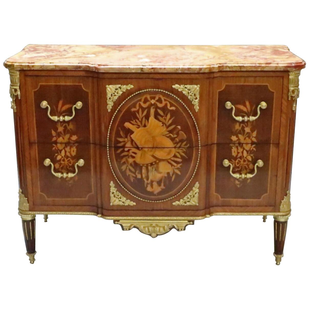 French Louis XVI Style Kingwood and Marquetry Commode