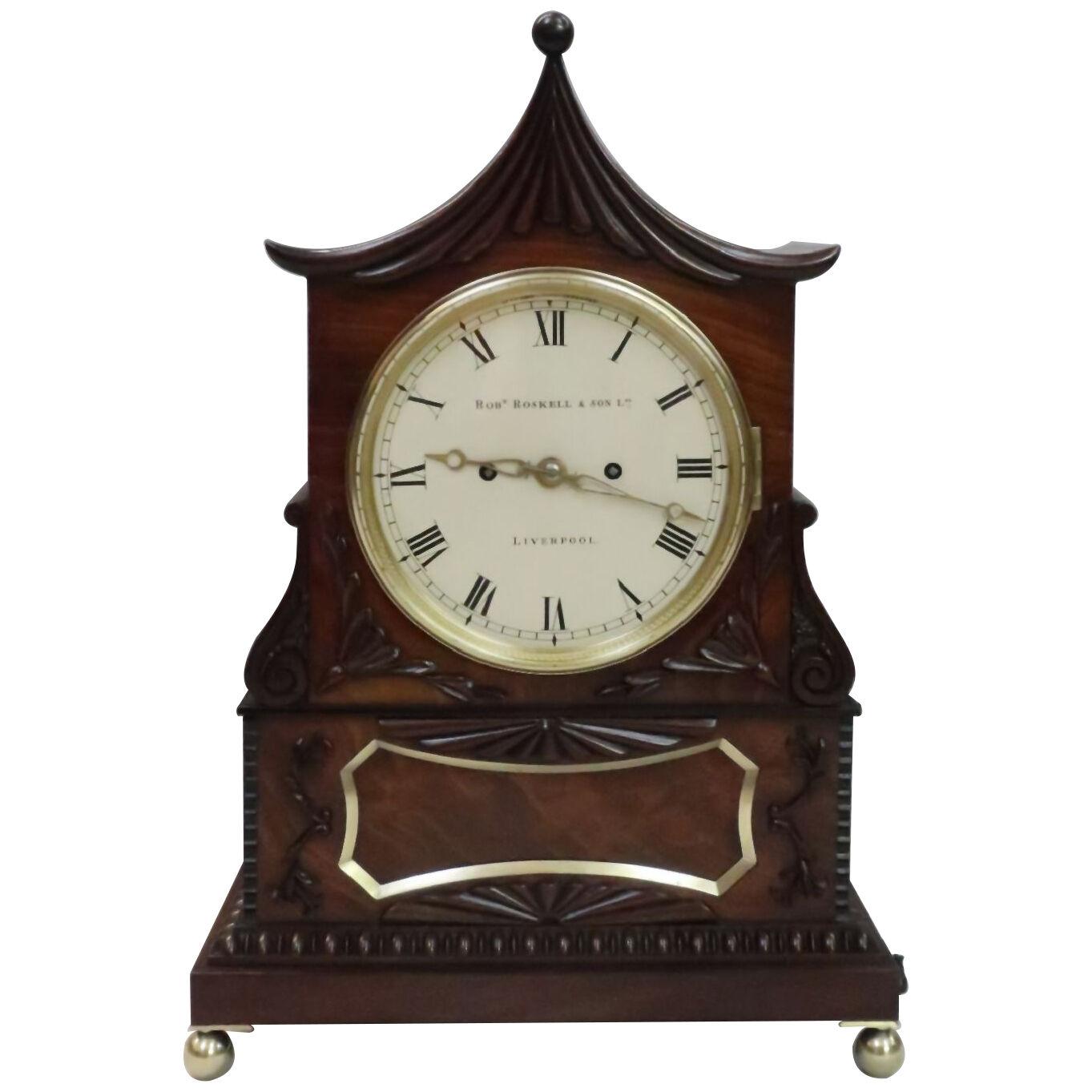 English William IV Mahogany Bracket Clock by Roskell & Son