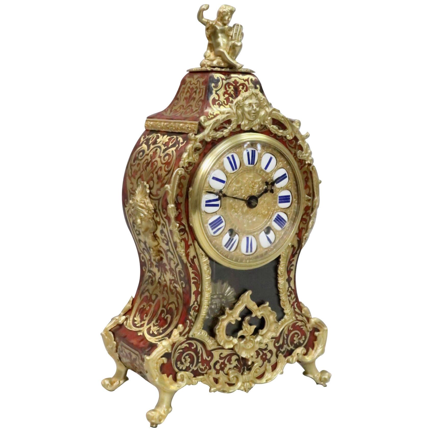 French Napoleon III Louis XV Style Boulle Mantel Clock by Vincenti