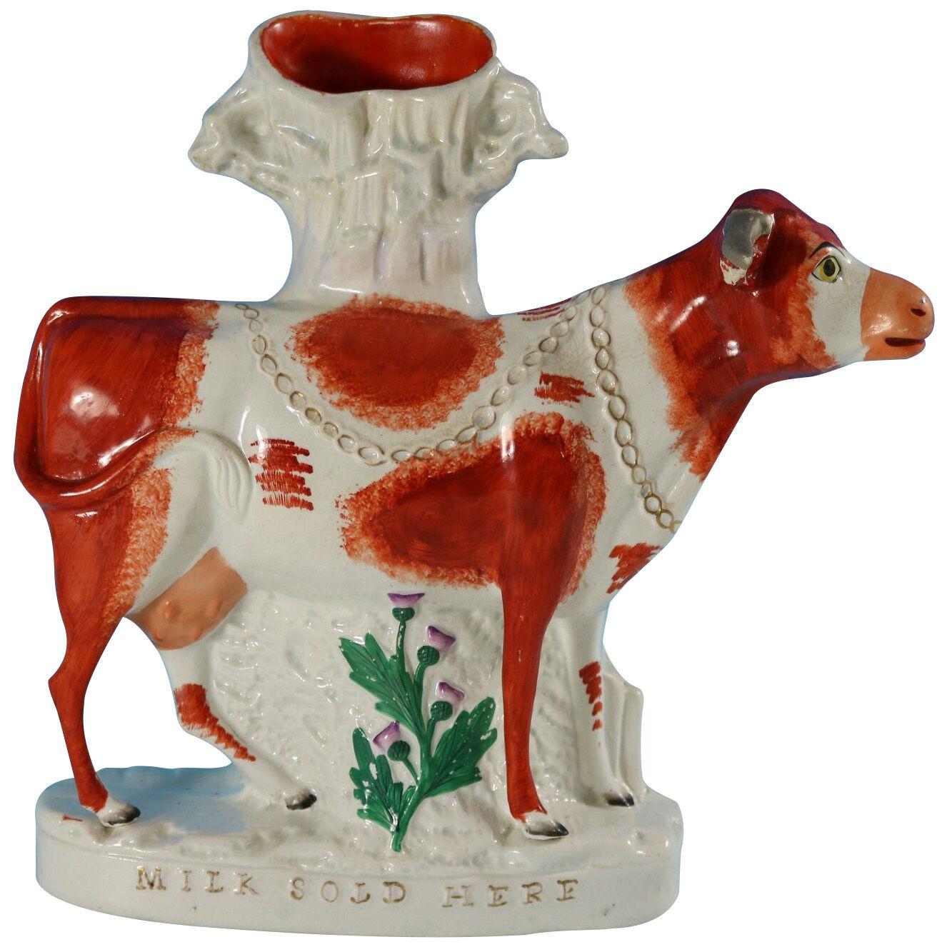 Staffordshire Pottery 'Milk Sold Here' Cow Spill Vase