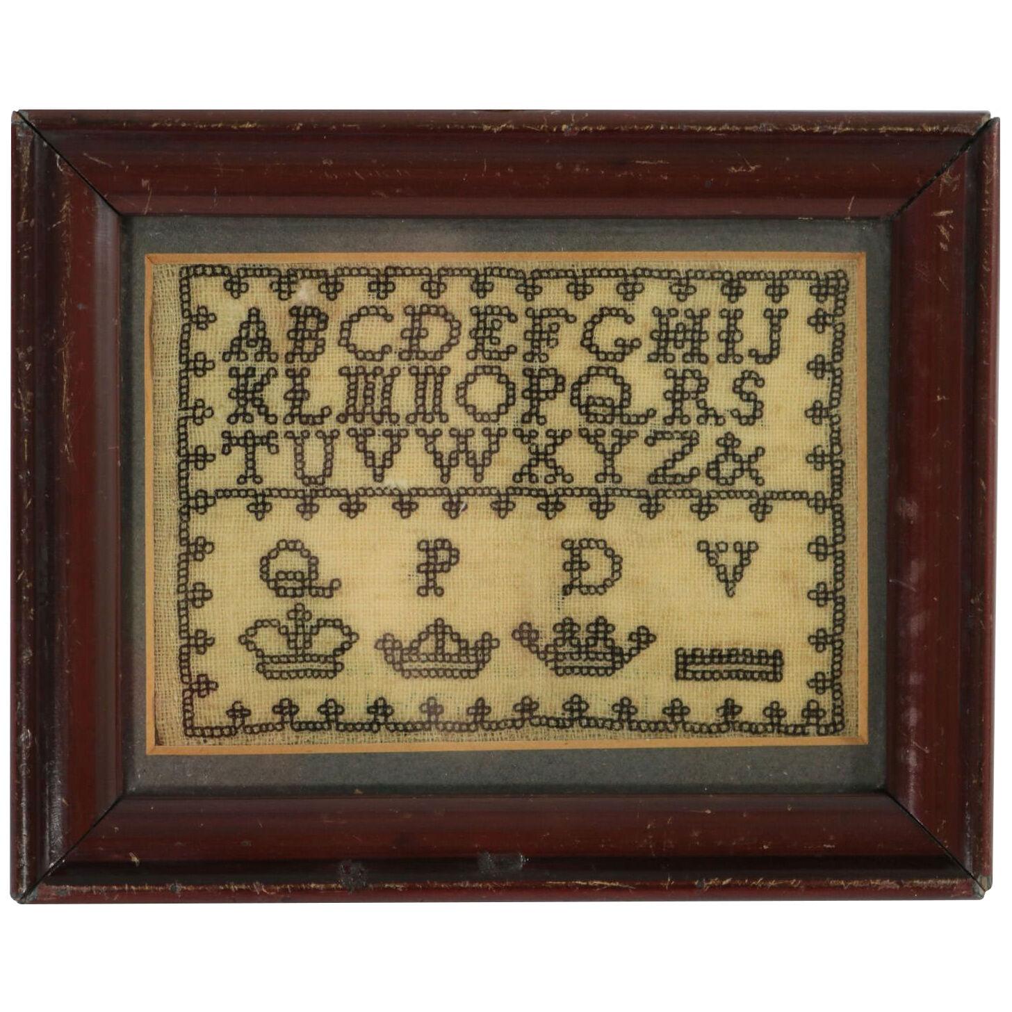 Antique Miniature Sampler, c.1835, with Crowns