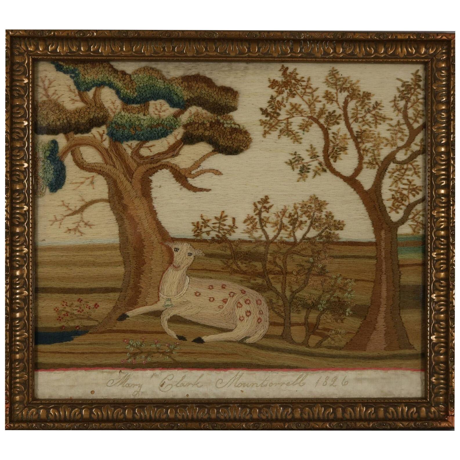 Regency Woolwork Deer Embroidery, Mary Clark 1826