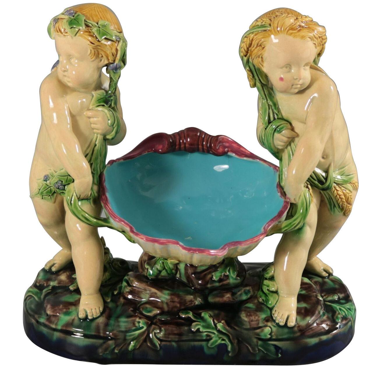 Minton Majolica Putti Shell Carriers