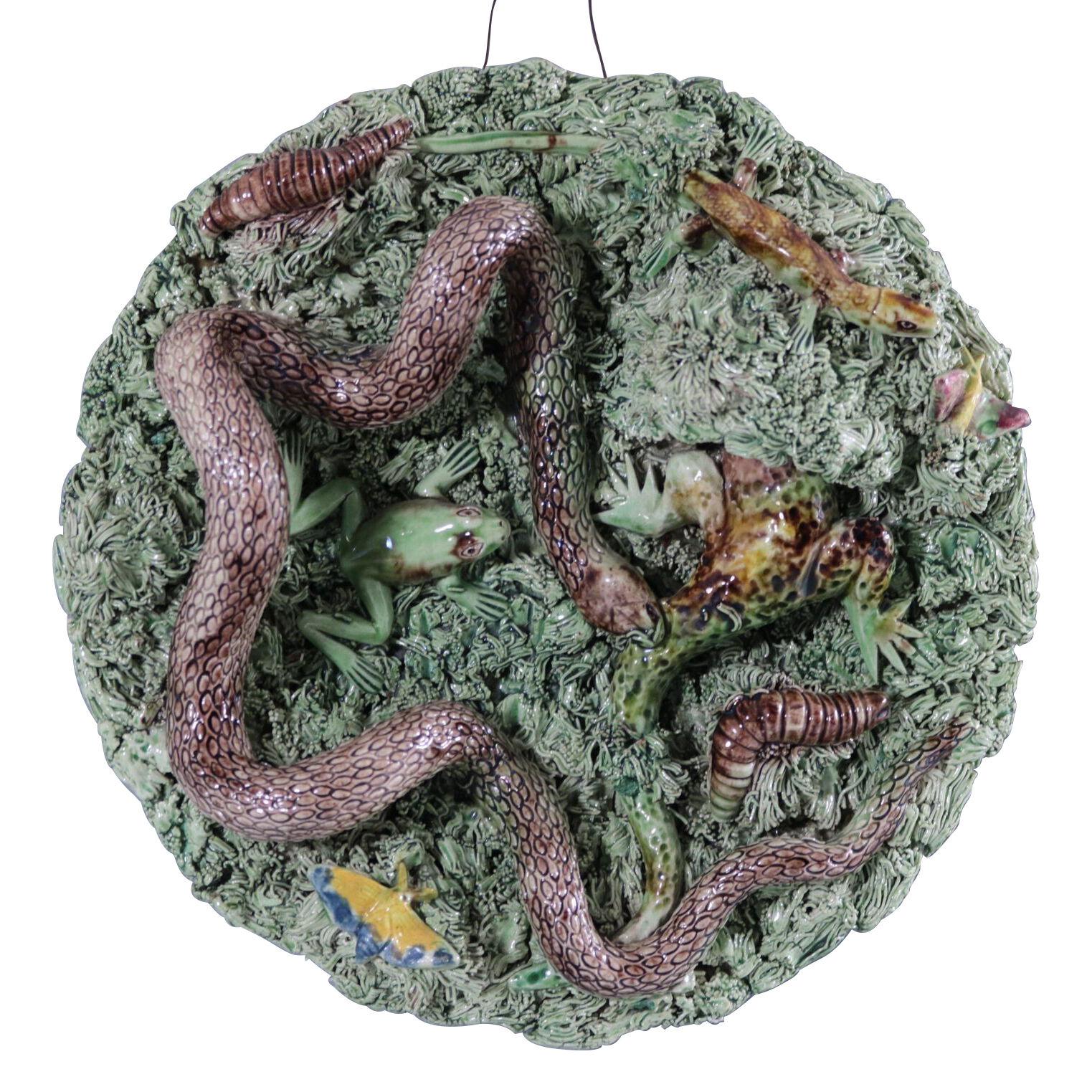 Cuhna Palissy Majolica Lizard and Snake Plate