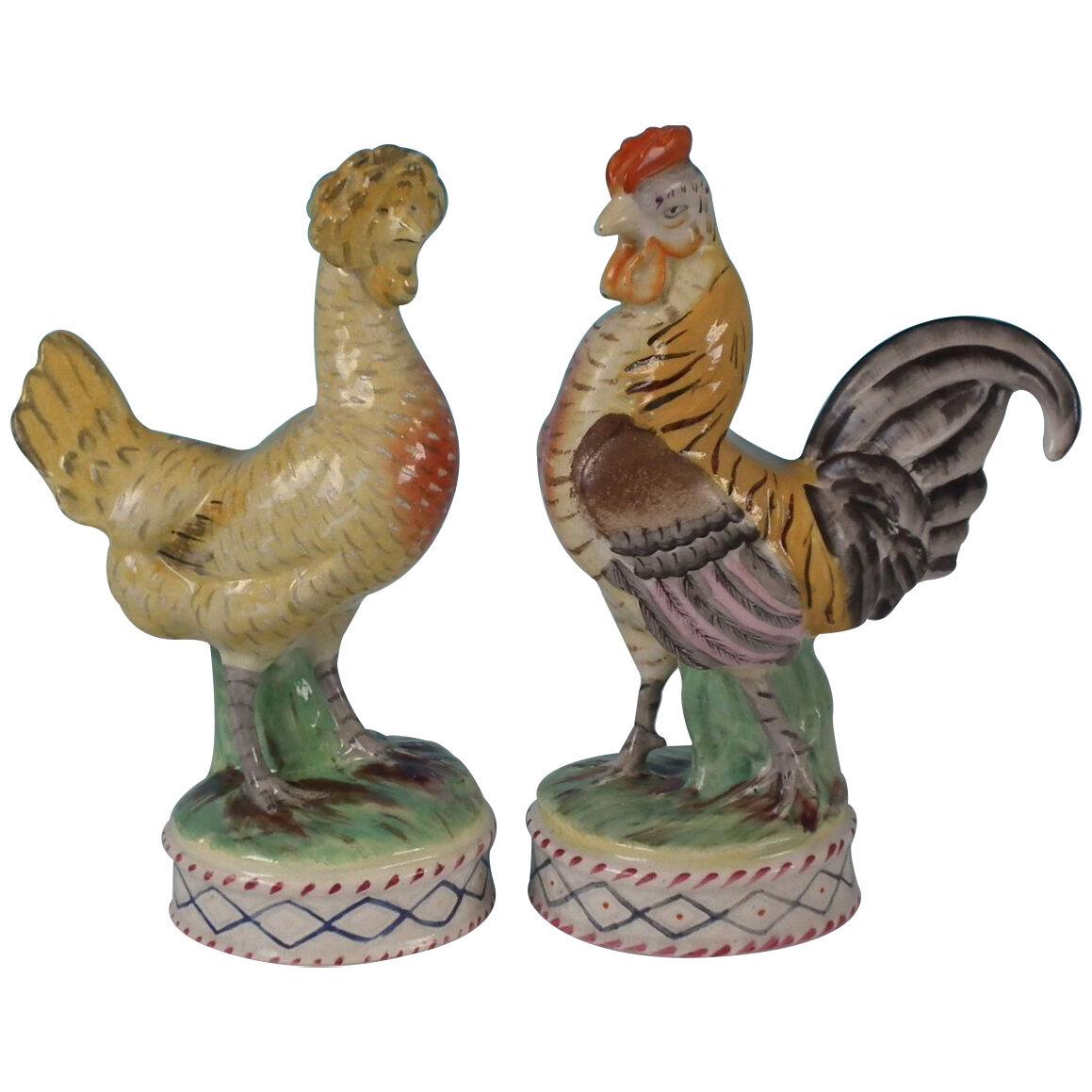Pair Staffordshire Hen And Cockerel/Rooster Figures