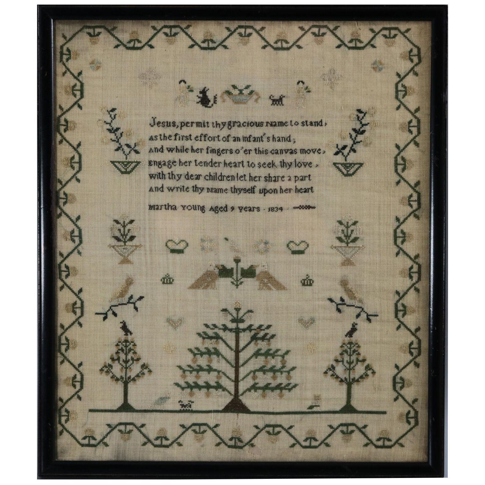 Antique Sampler, 1834, by Martha Young Aged 9