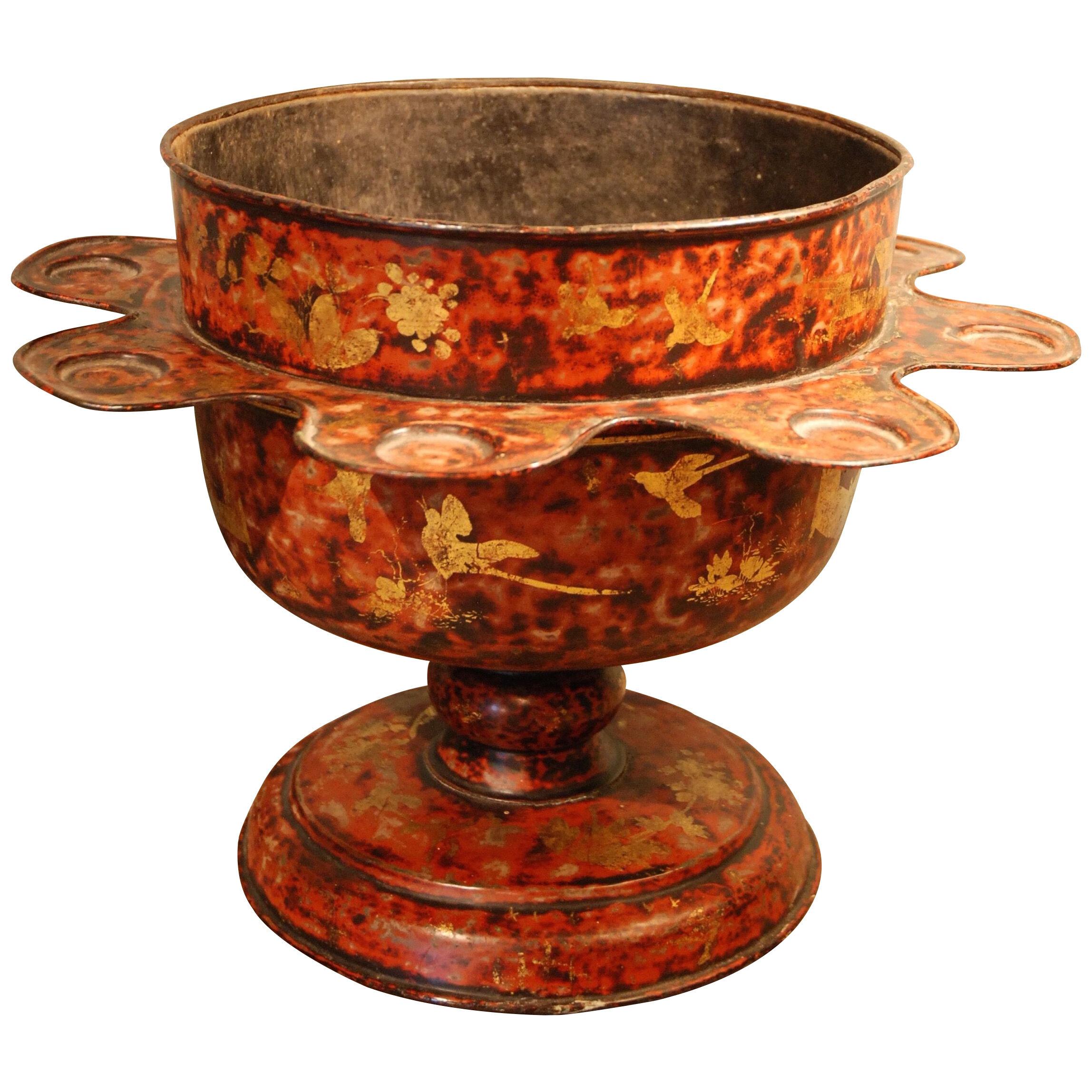 A rare tole faux red tortoiseshell wassail bowl circa 1690