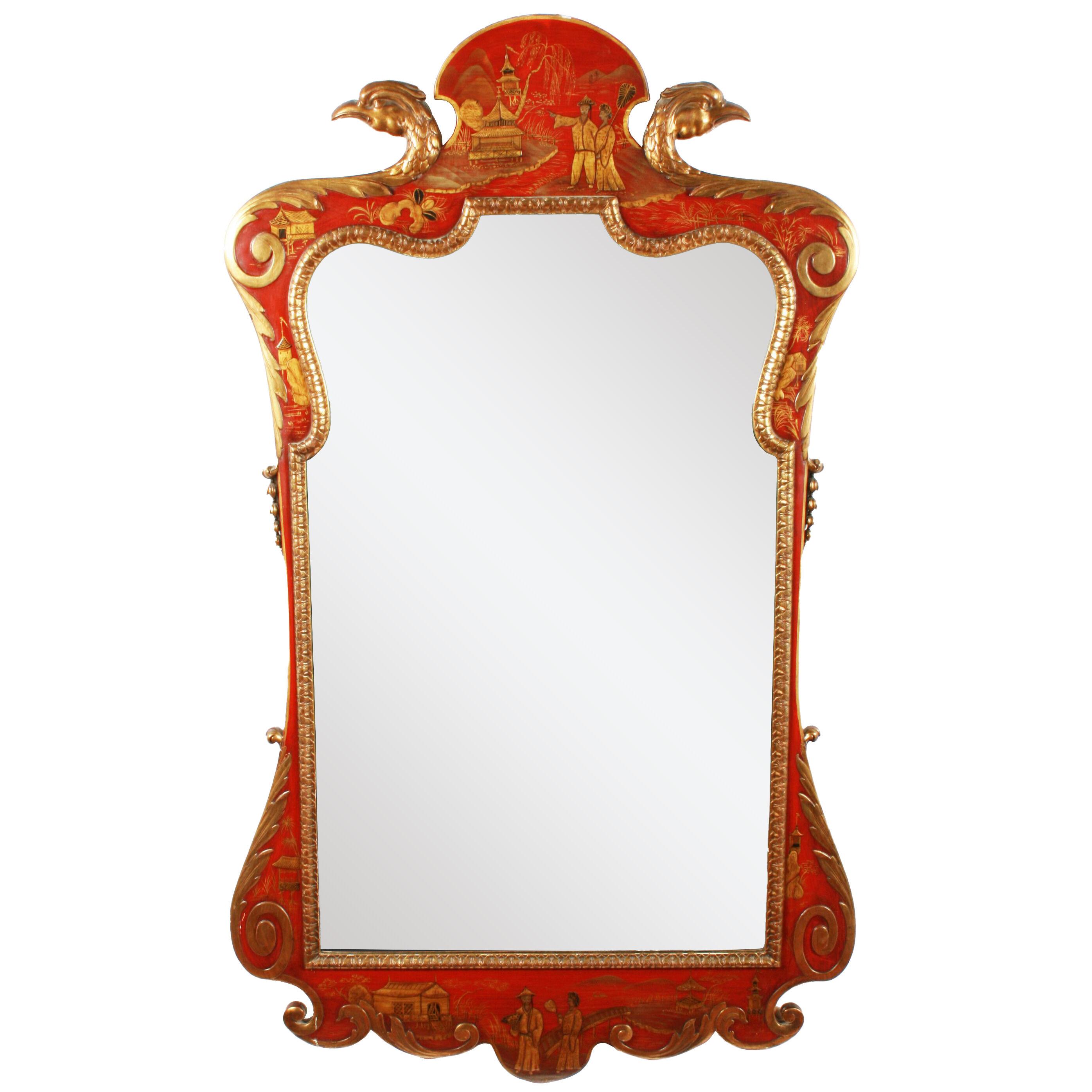 Large Red Lacquer Chinoiserie Mirror