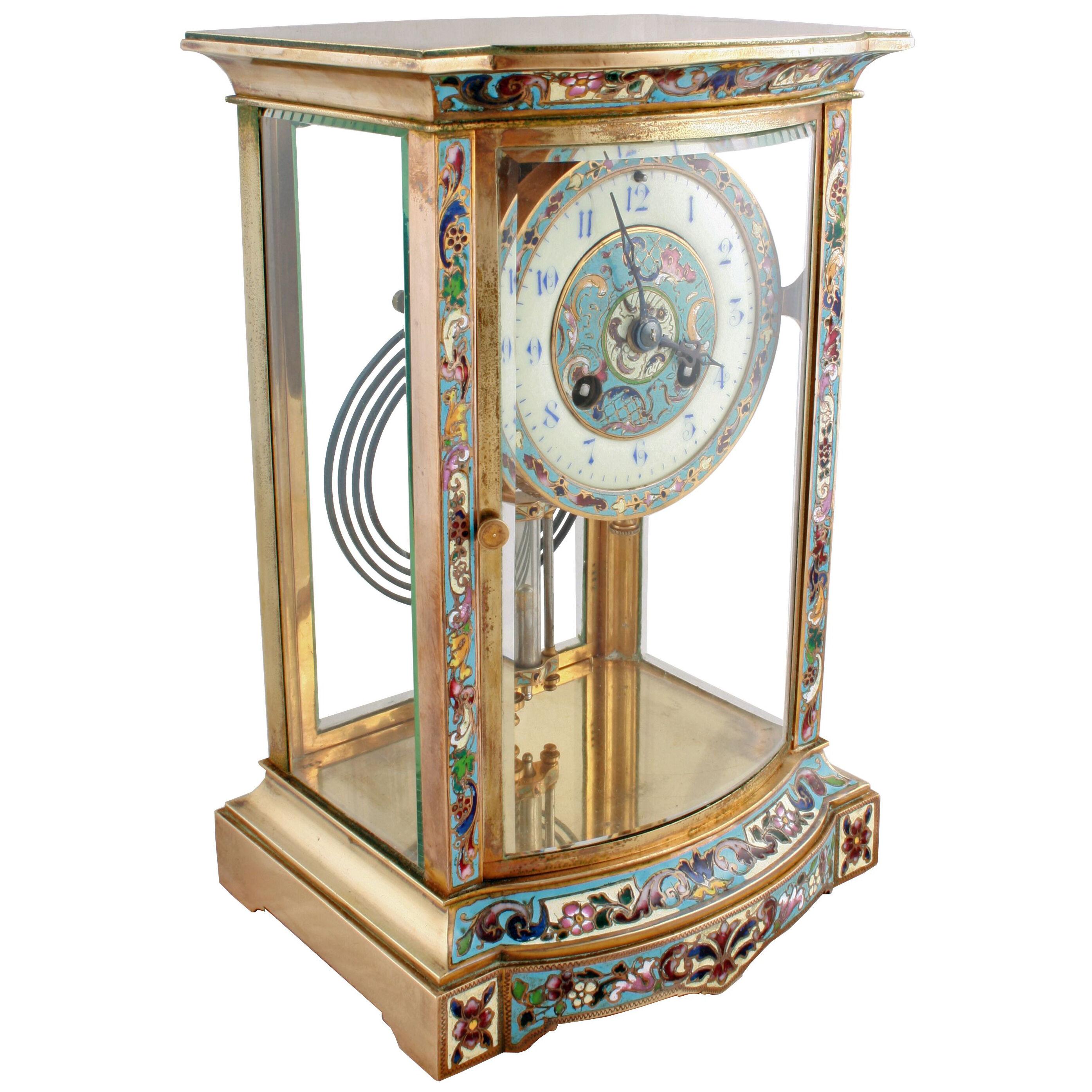 Champlevé Enamel Four Glass Clock